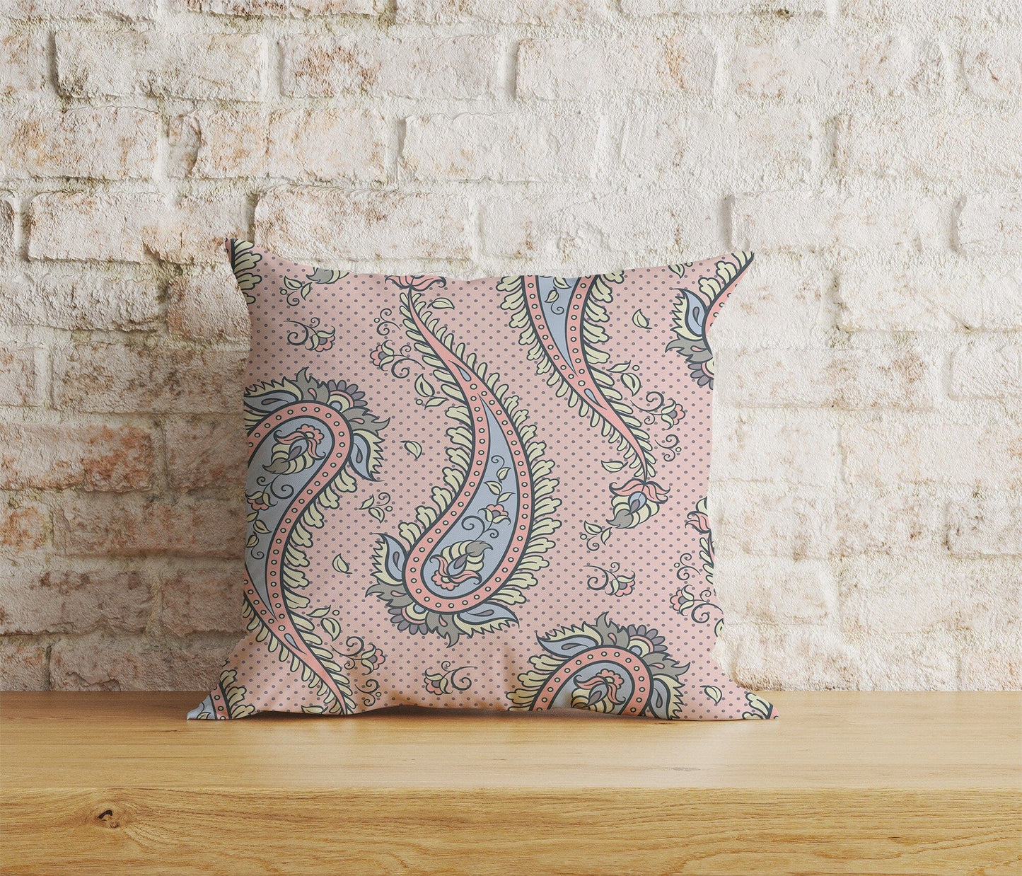 Onay Home Textile Cushion Covers 5 / 12 x 12 inch (30 x 30 cm) Double Side Paisley Print Pillow Cover Blue Turquoise & Pink Vintage