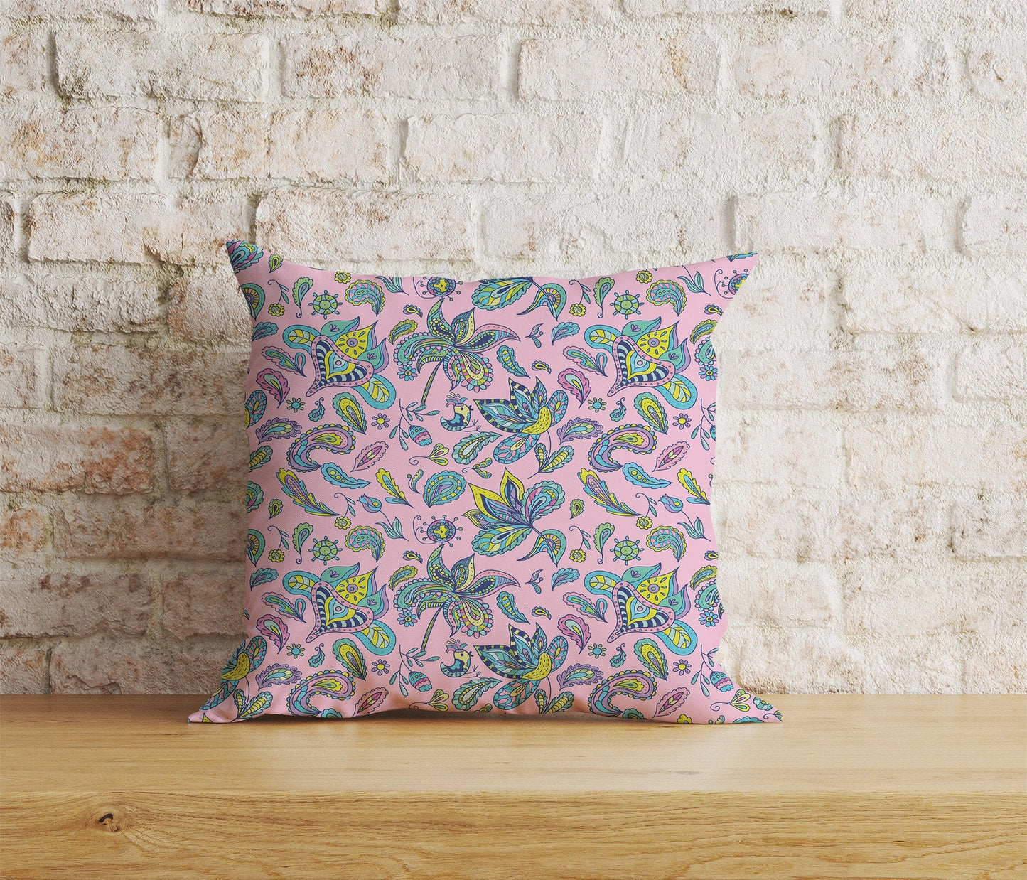 Onay Home Textile Cushion Covers 2 / 12 x 12 inch (30 x 30 cm) Double Side Paisley Print Pillow Cover Blue Turquoise & Pink Vintage