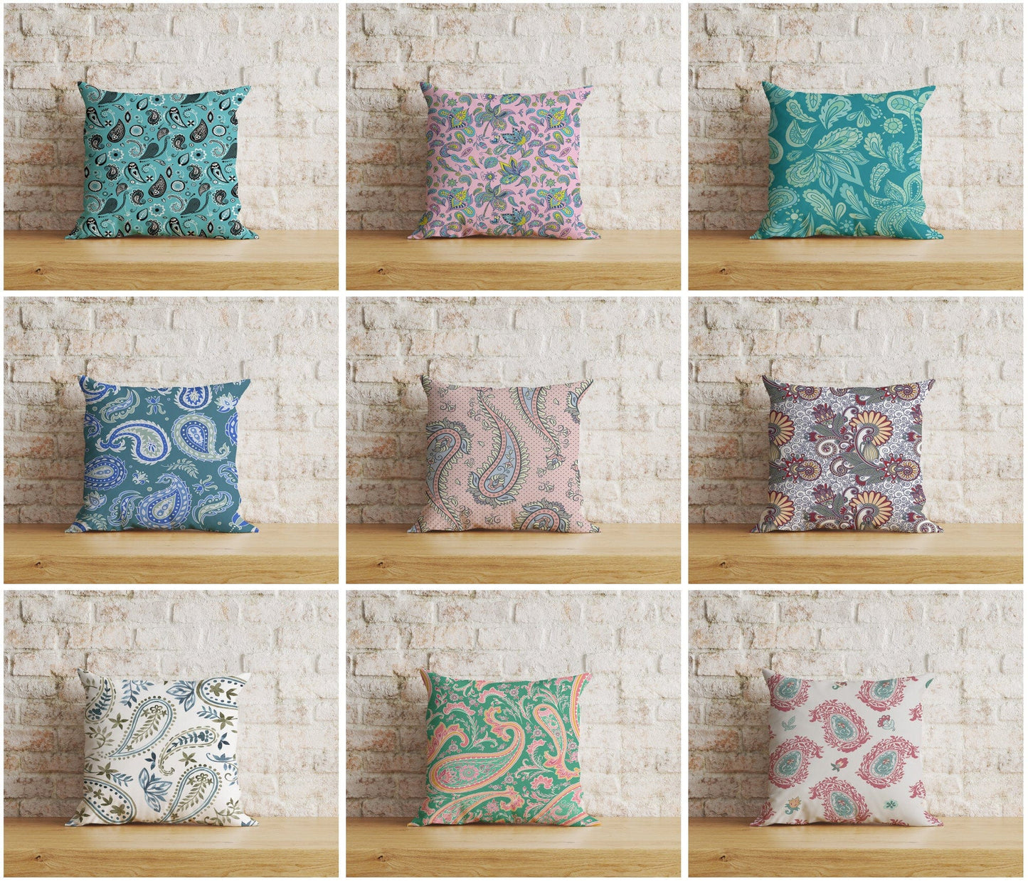 Onay Home Textile Cushion Covers Paisley Print Pillow Cover Blue Turquoise & Pink Vintage