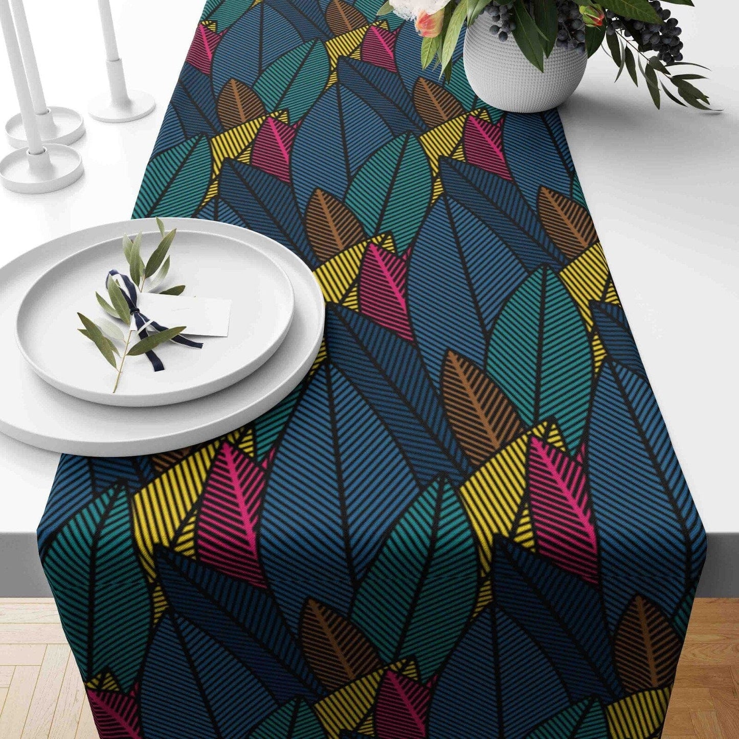 Onay Home Textile table runner 4 / 12 x 46 inch (30 x 120 cm) Palm Leaf Flowers Table Runner Bird of Paradise Table Cloth
