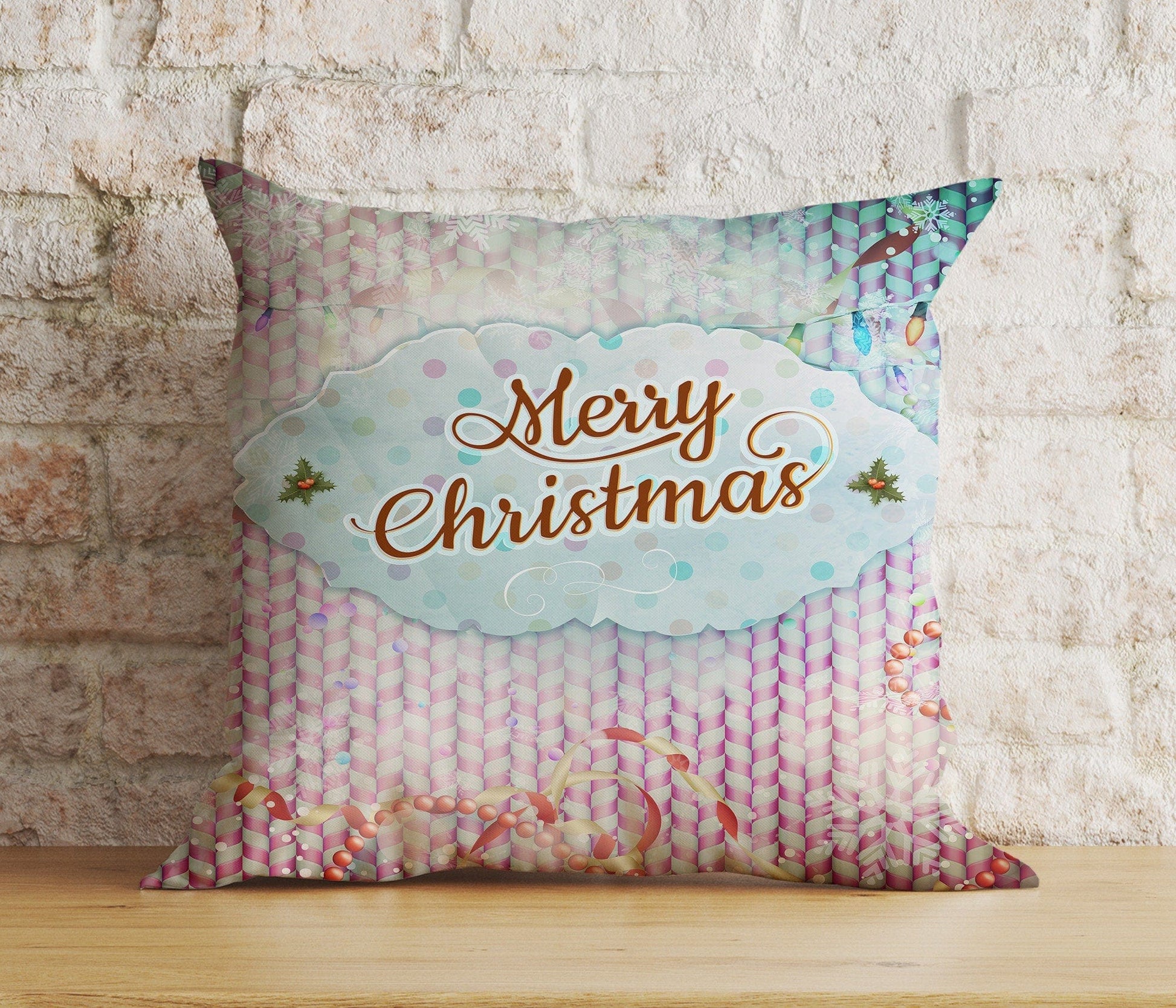 Onay 9 / 12 x 12 inch (30 x 30 cm) Double Side Pastel Merry Christmas Decor Soft Pink Cushion Cover