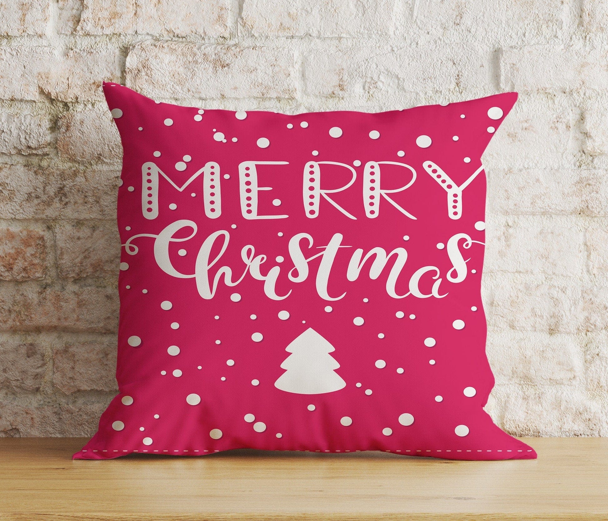 Onay 7 / 12 x 12 inch (30 x 30 cm) Double Side Pastel Merry Christmas Decor Soft Pink Cushion Cover