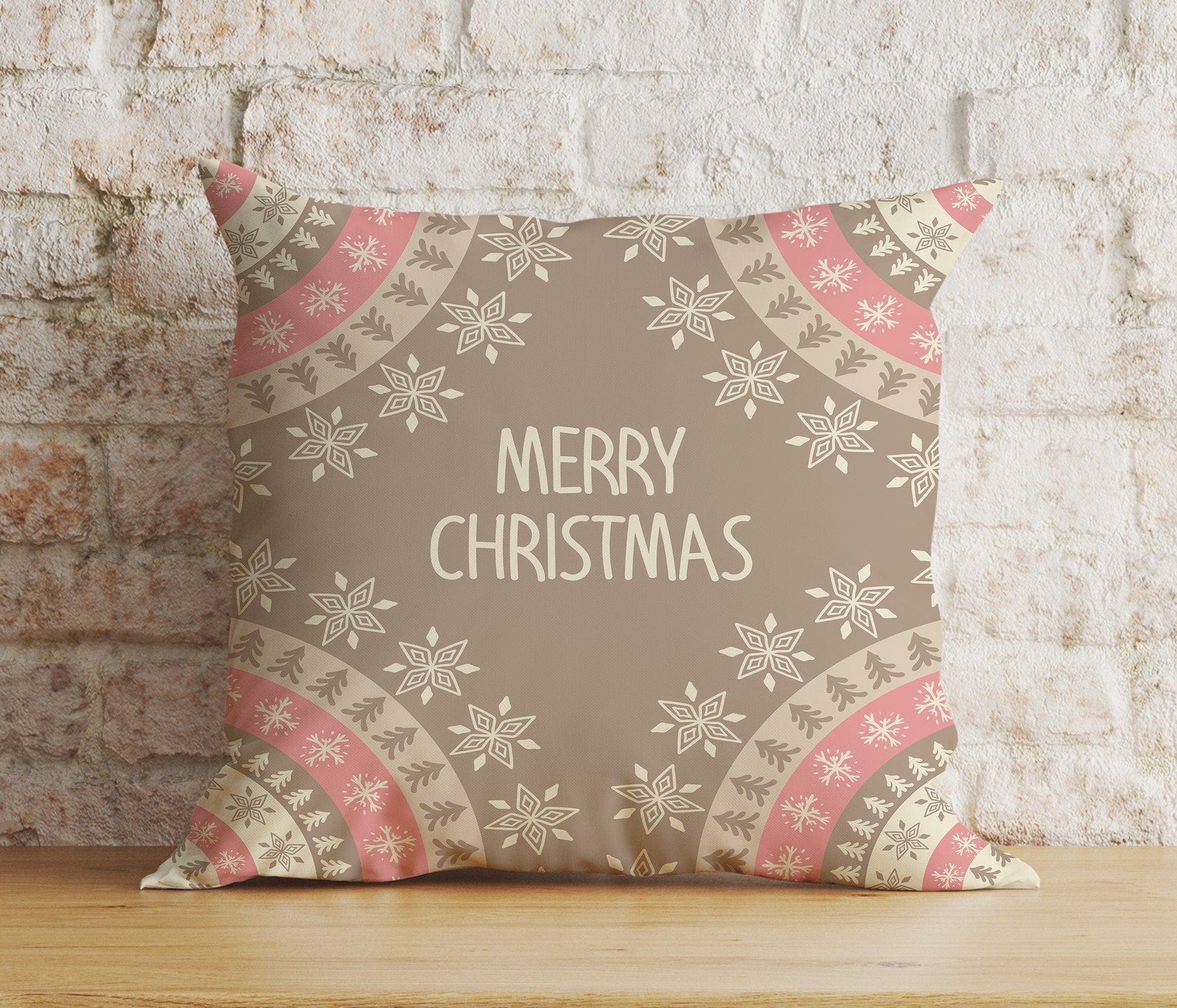 Onay 6 / 12 x 12 inch (30 x 30 cm) Double Side Pastel Merry Christmas Decor Soft Pink Cushion Cover