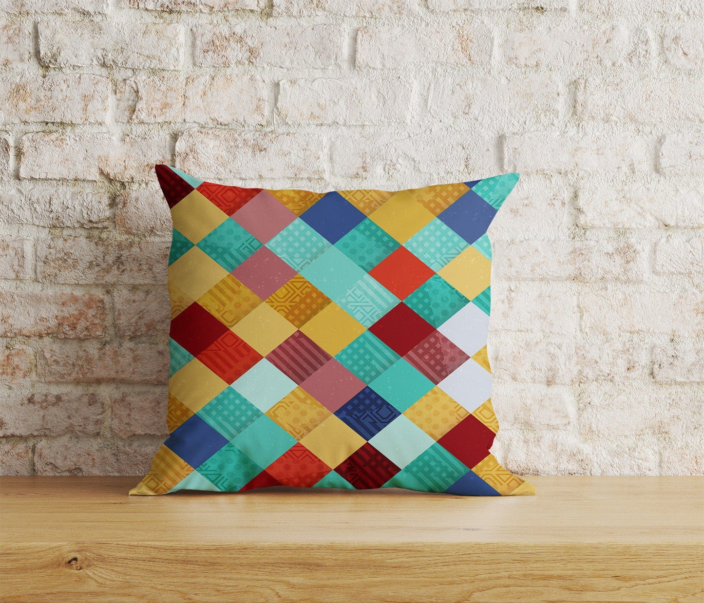 Onay Home Textile Cushion Covers 9 / 12 x 12 inch (30 x 30 cm) Double Side Patchwork Cushion Cover Colorful Blocked Patchwork Cushions