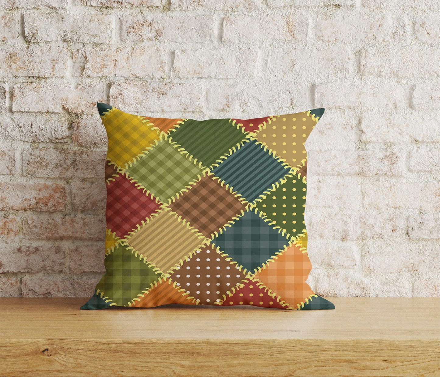 Onay Home Textile Cushion Covers 4 / 12 x 12 inch (30 x 30 cm) Double Side Patchwork Cushion Cover Colorful Blocked Patchwork Cushions