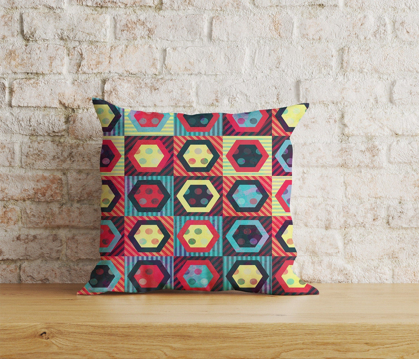 Onay Home Textile Cushion Covers 3 / 12 x 12 inch (30 x 30 cm) Double Side Patchwork Cushion Cover Colorful Blocked Patchwork Cushions