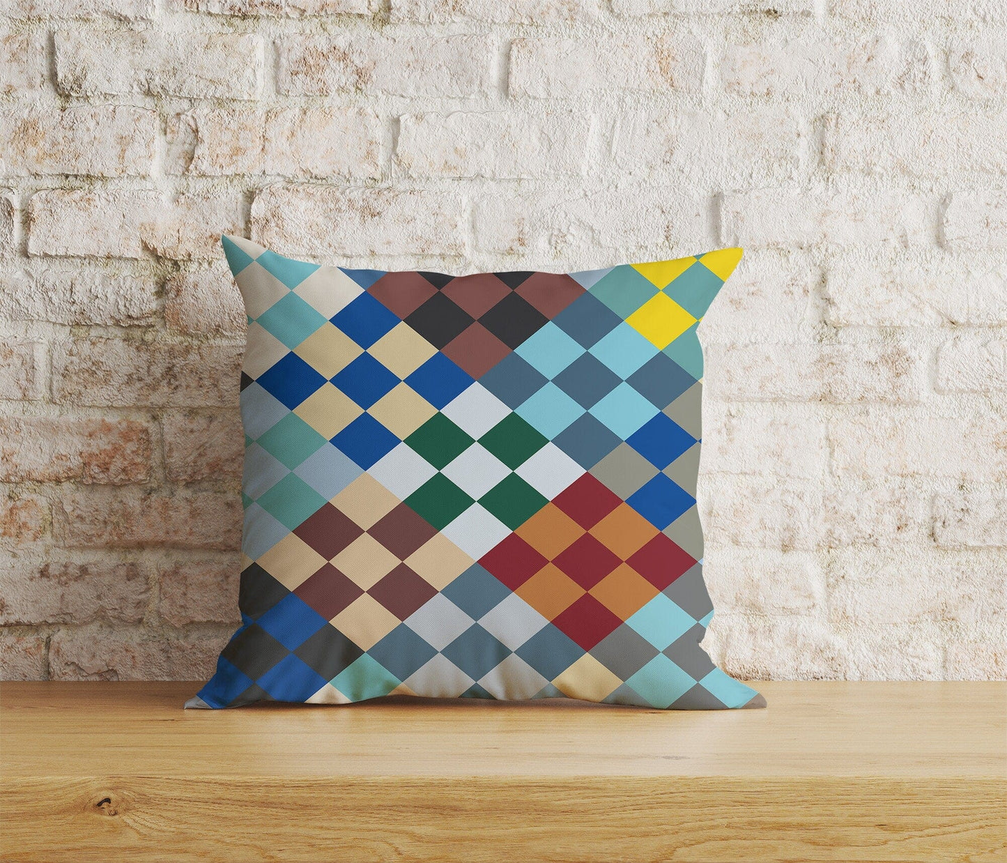Onay Home Textile Cushion Covers 6 / 12 x 12 inch (30 x 30 cm) Double Side Patchwork Geometric Cushion Covers Checkered & Triangle