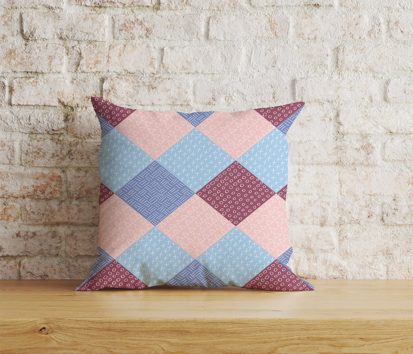 Onay Home Textile Cushion Covers 4 / 12 x 12 inch (30 x 30 cm) Double Side Patchwork Geometric Cushion Covers Checkered & Triangle