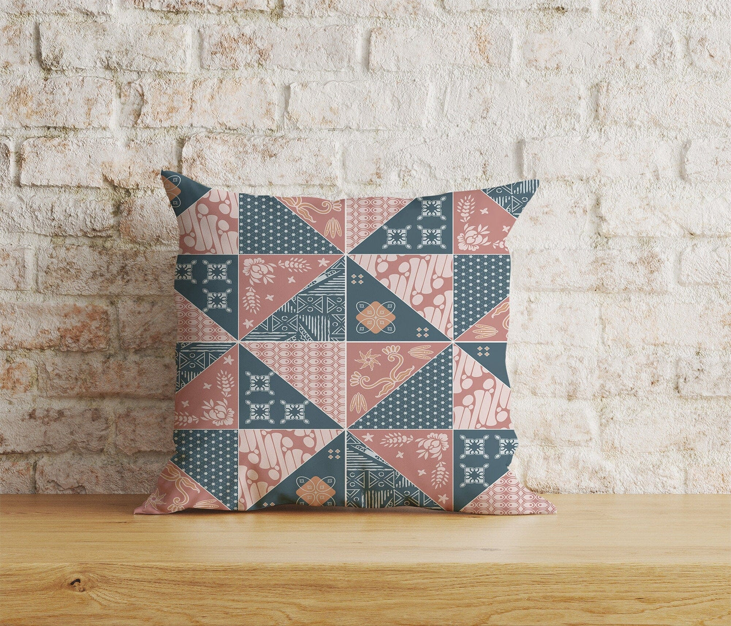 Onay Home Textile Cushion Covers 3 / 12 x 12 inch (30 x 30 cm) Double Side Patchwork Geometric Cushion Covers Checkered & Triangle