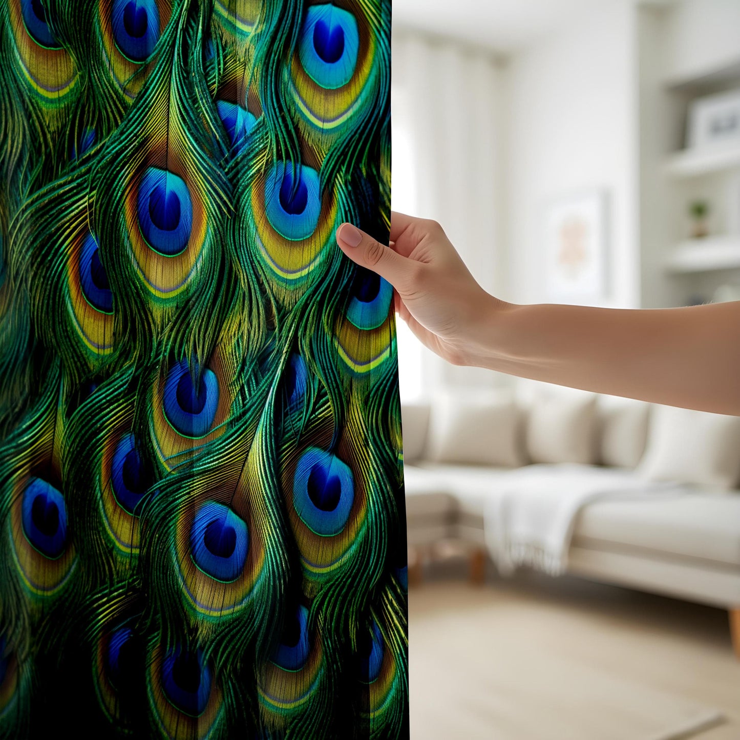 Onay Peacock Feather Window Curtains, Exotic Blue & Green Drapes