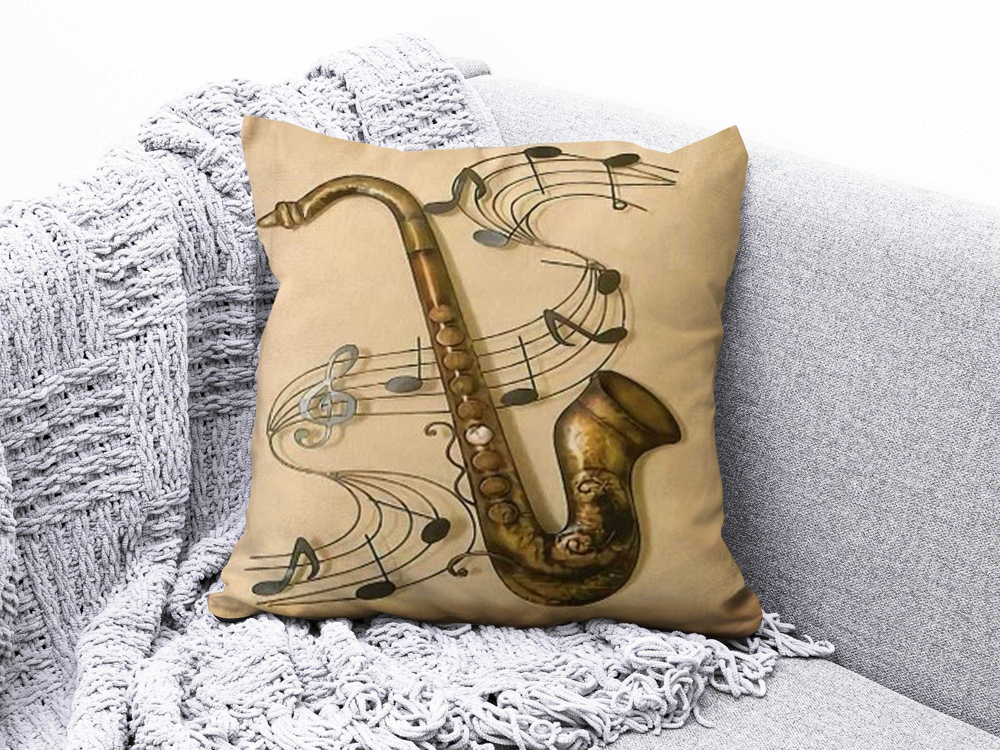 Onay 3 / 12 x 12 inch (30 x 30 cm) Piano Saxophone Guitar Music Decoration Cushion Cover