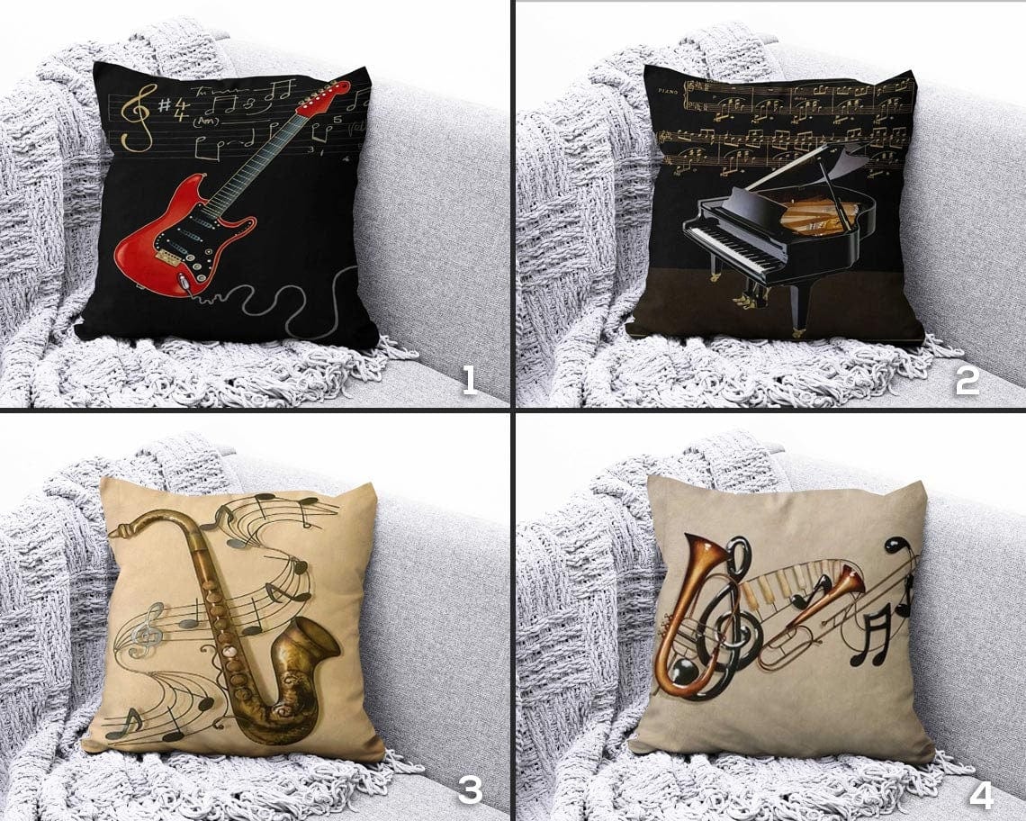 Onay Piano Saxophone Guitar Music Decoration Cushion Cover