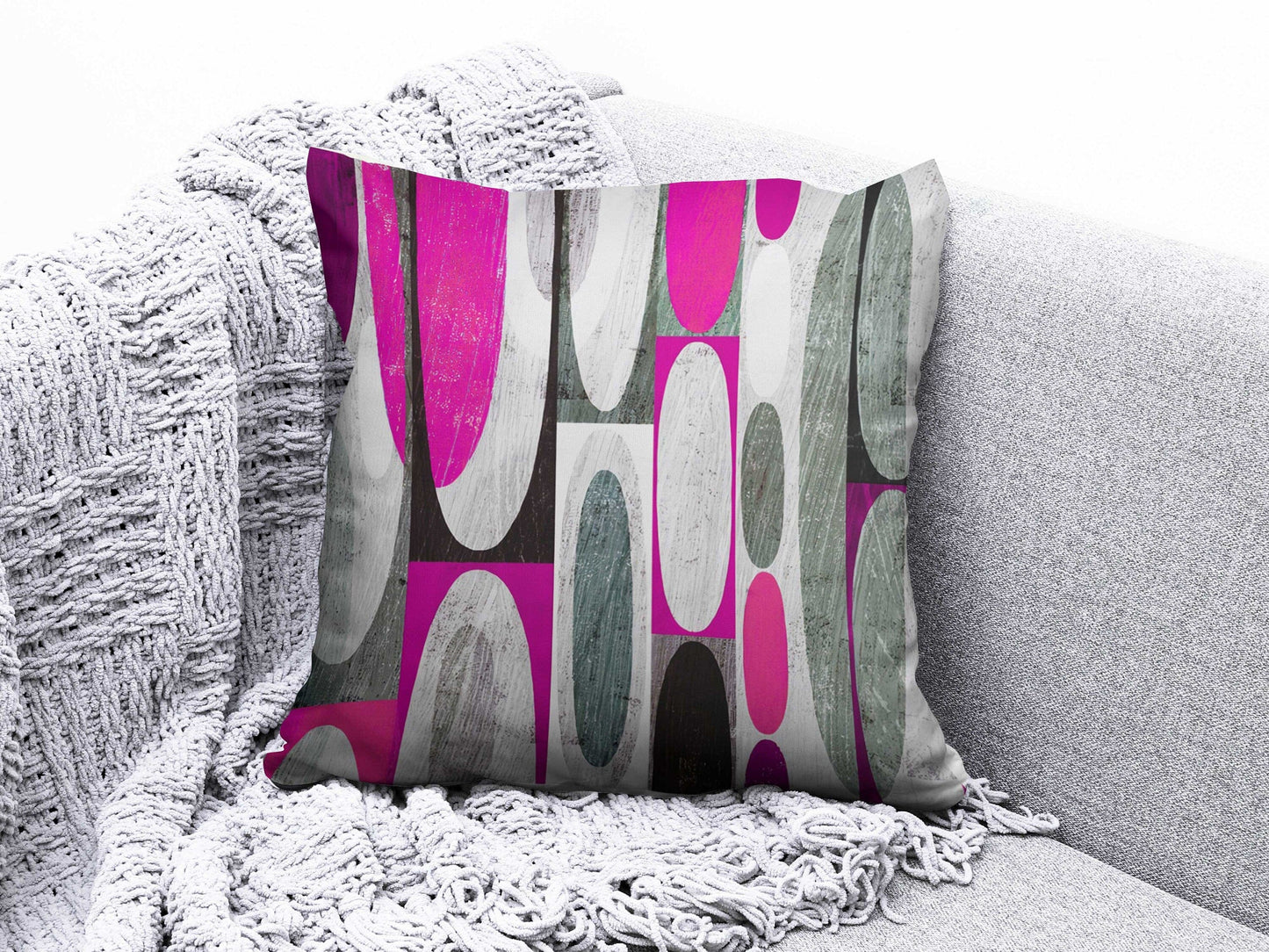 Onay 1 / 12 x 12 inch (30 x 30 cm) Pink Black and Gray Striped Abstract Modern Cushion Cover