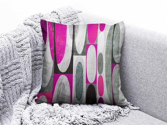 Onay 1 / 12 x 12 inch (30 x 30 cm) Pink Black and Gray Striped Abstract Modern Cushion Cover