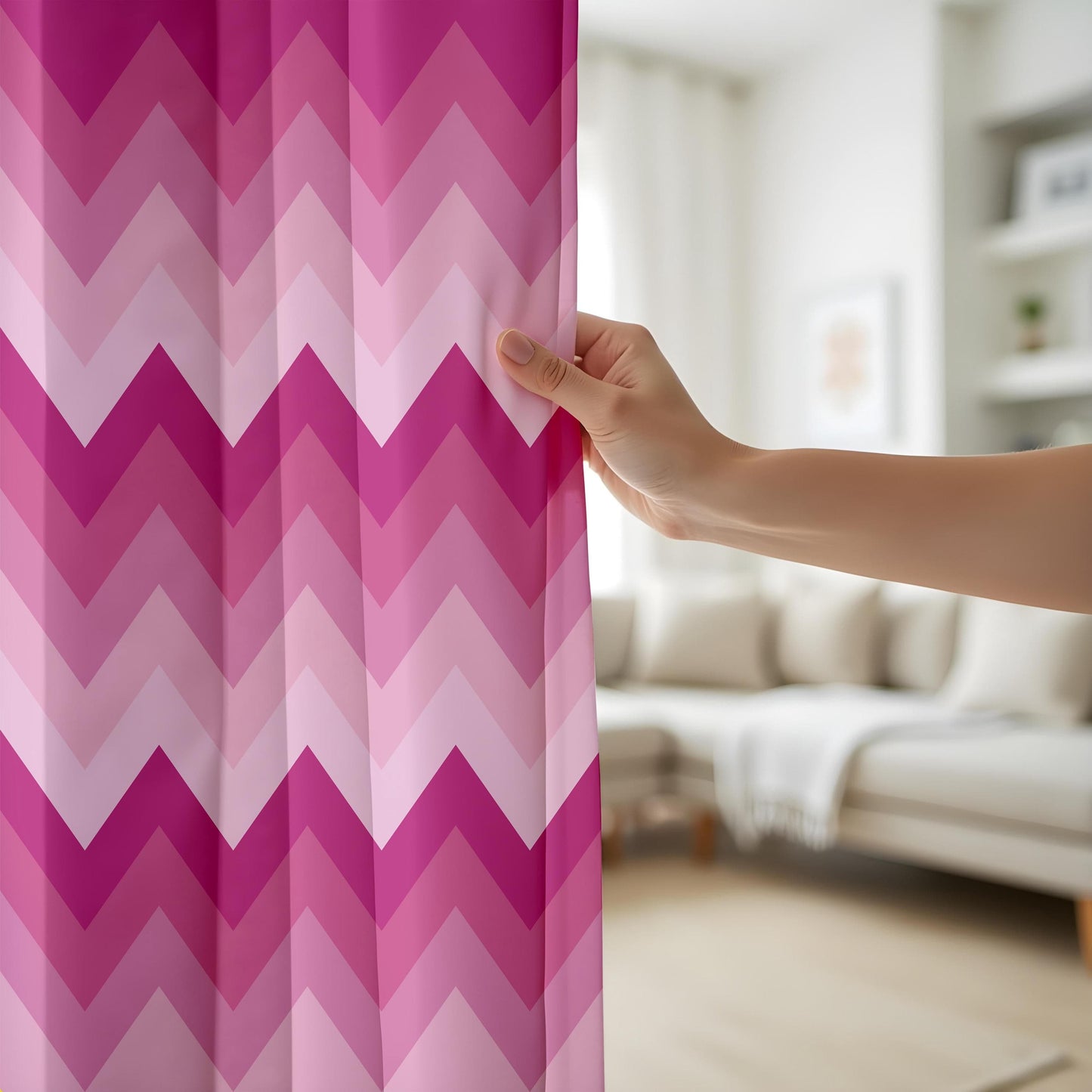 Onay Pink Chevron Pattern Curtains – Ombre Zigzag Drapes for Bold and Modern Feminine Interiors