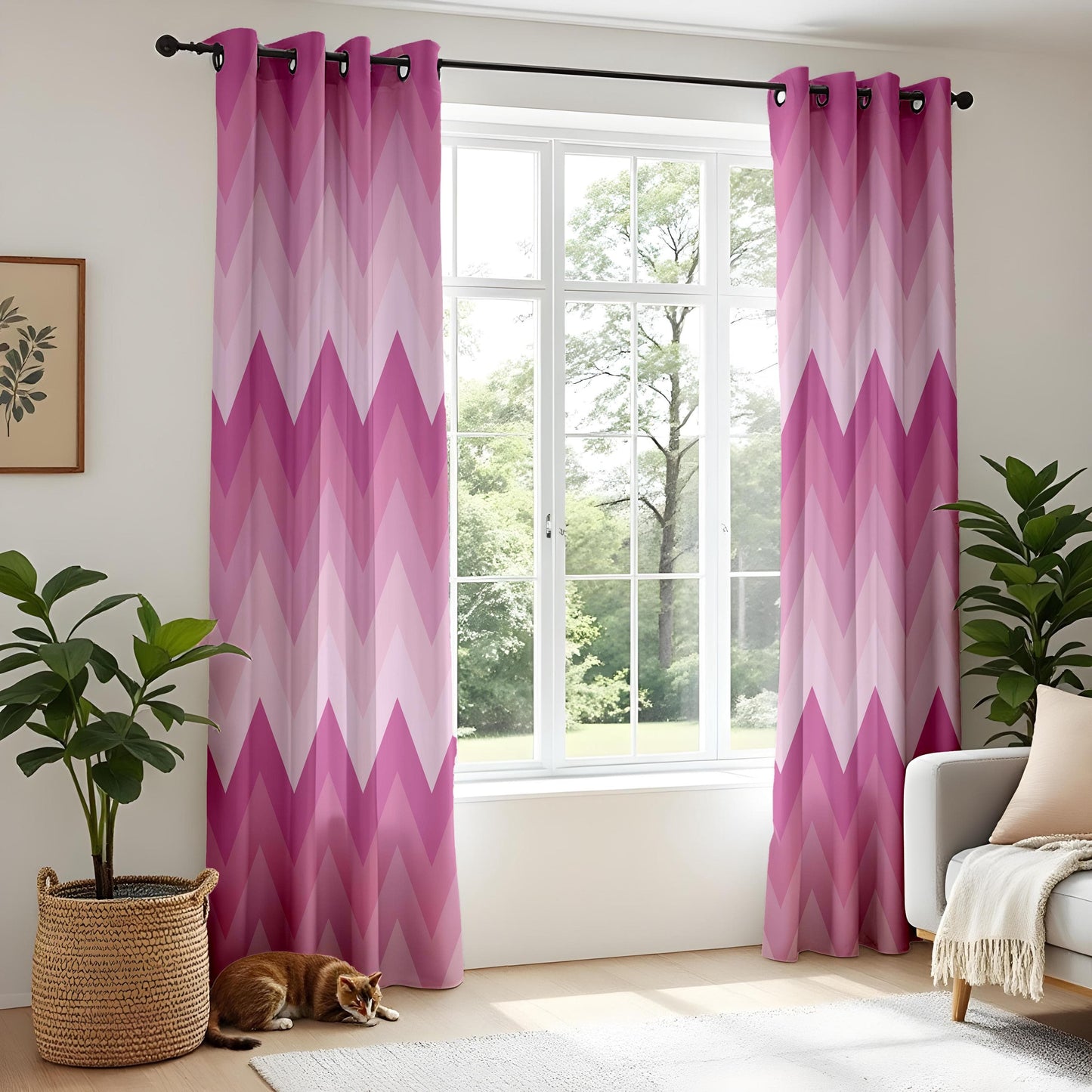 Onay Pink Chevron Pattern Curtains – Ombre Zigzag Drapes for Bold and Modern Feminine Interiors