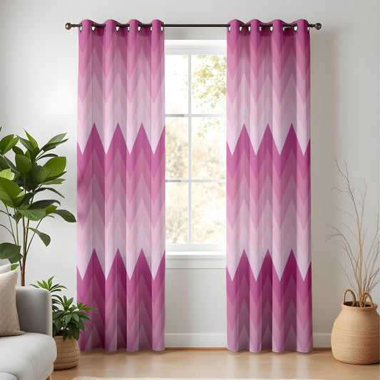 Onay Pink Chevron Pattern Curtains – Ombre Zigzag Drapes for Bold and Modern Feminine Interiors