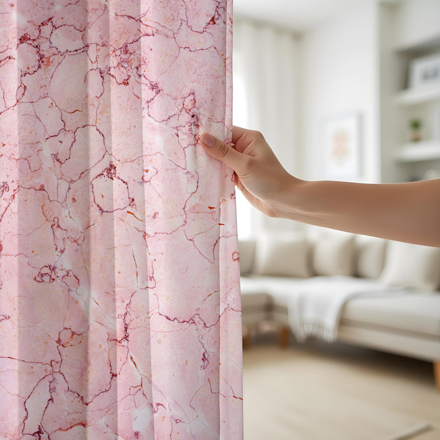 Onay Pink Marble Living Room Curtains, Elegant Soft Stone Texture Drapes