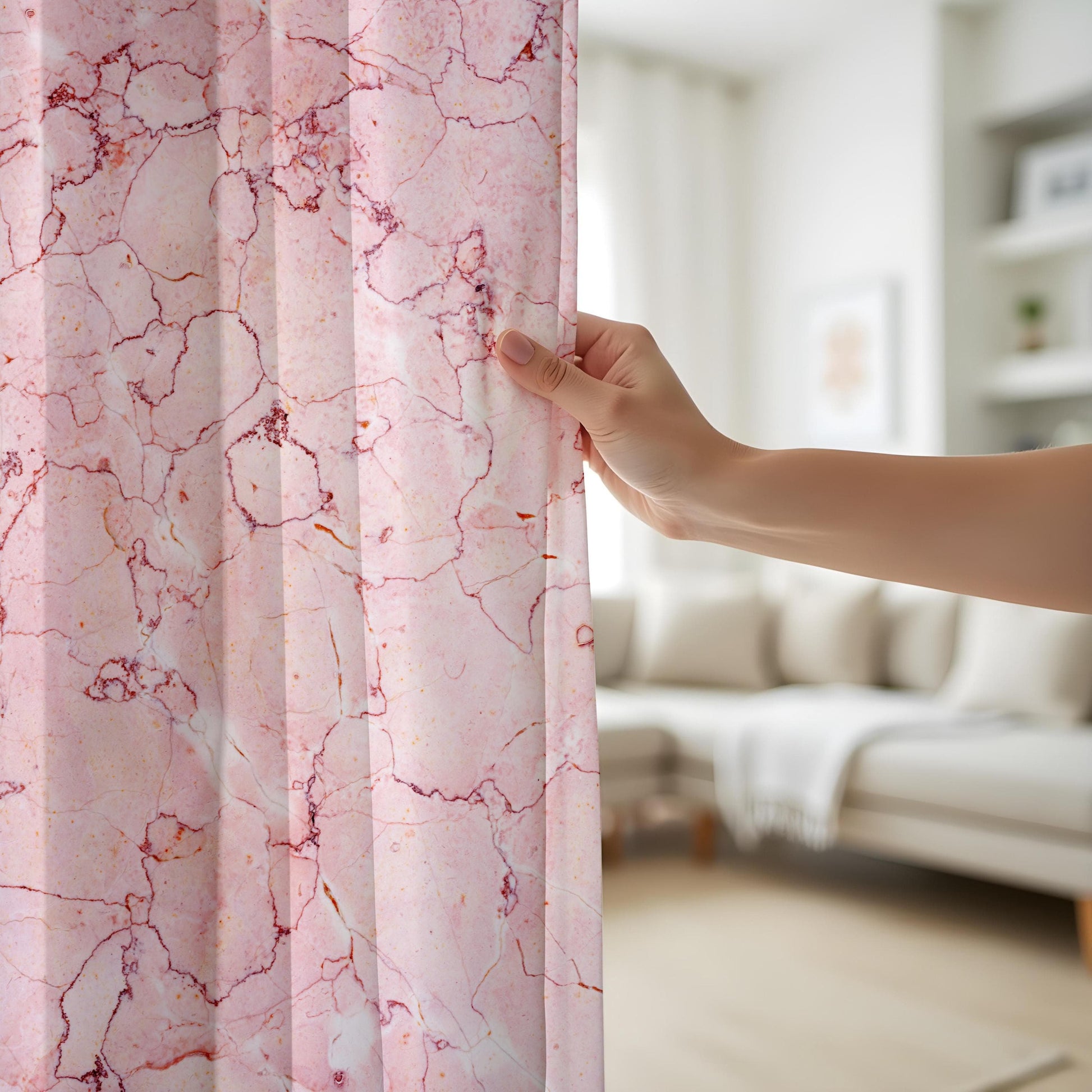 Onay Pink Marble Living Room Curtains, Elegant Soft Stone Texture Drapes