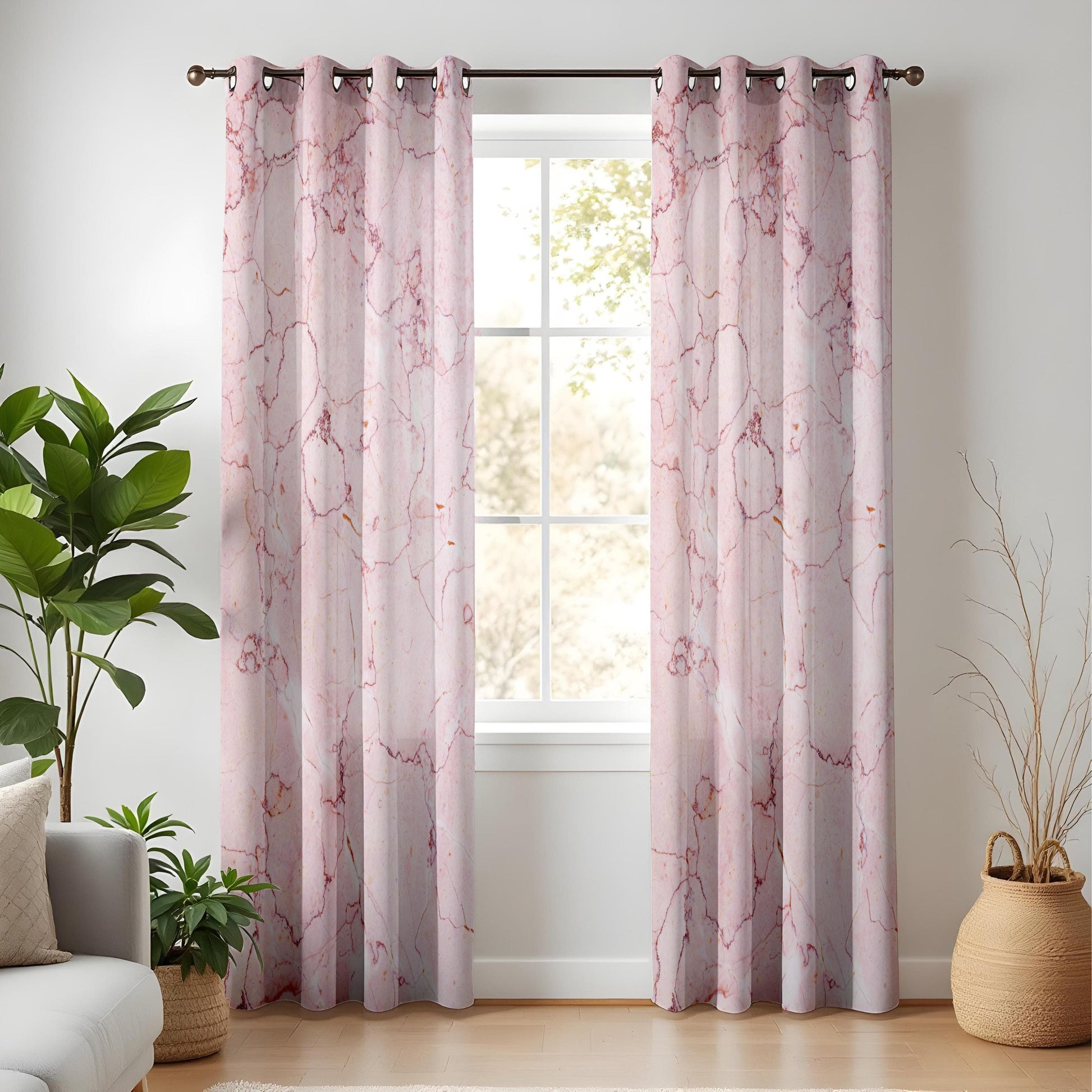 Onay Pink Marble Living Room Curtains, Elegant Soft Stone Texture Drapes