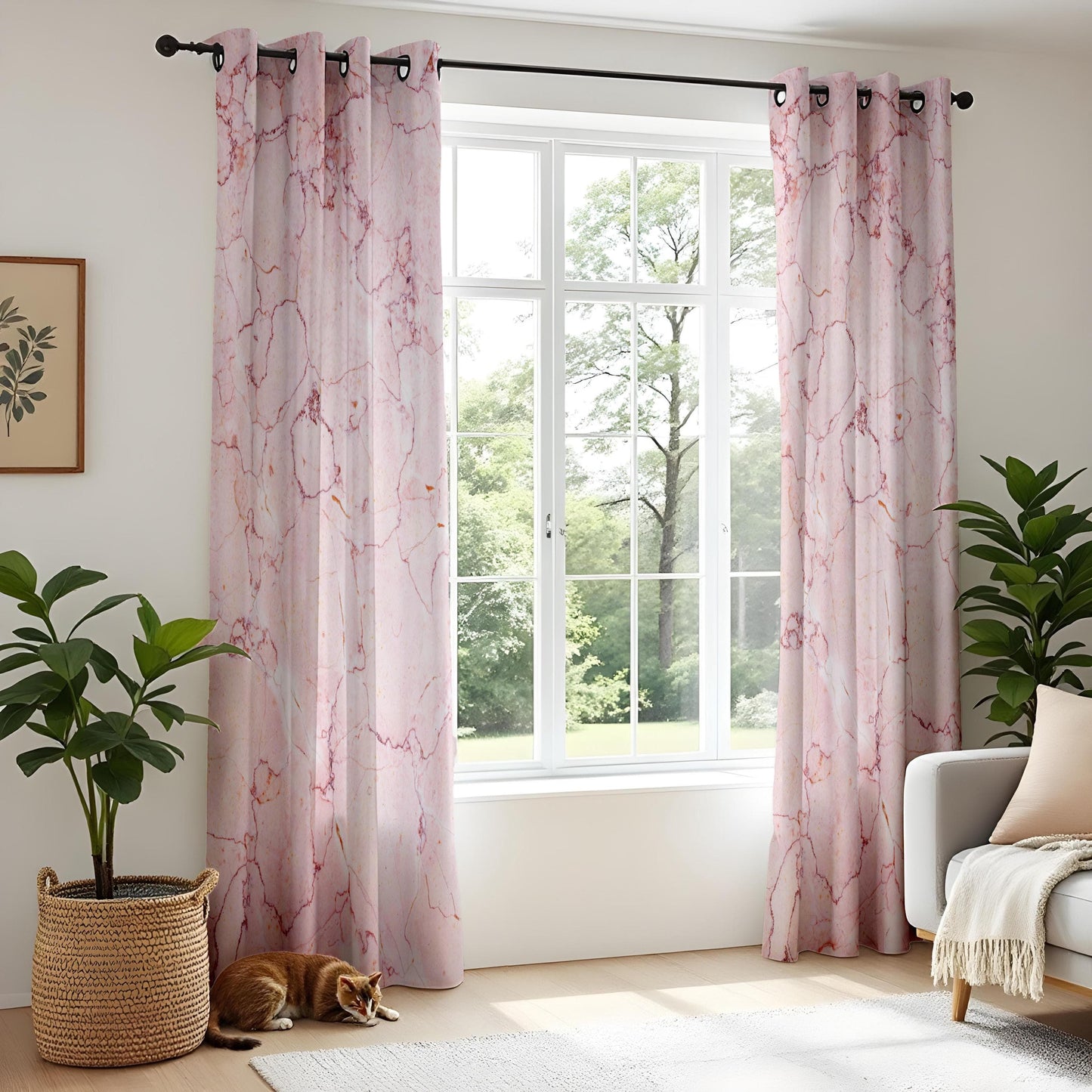 Onay Pink Marble Living Room Curtains, Elegant Soft Stone Texture Drapes