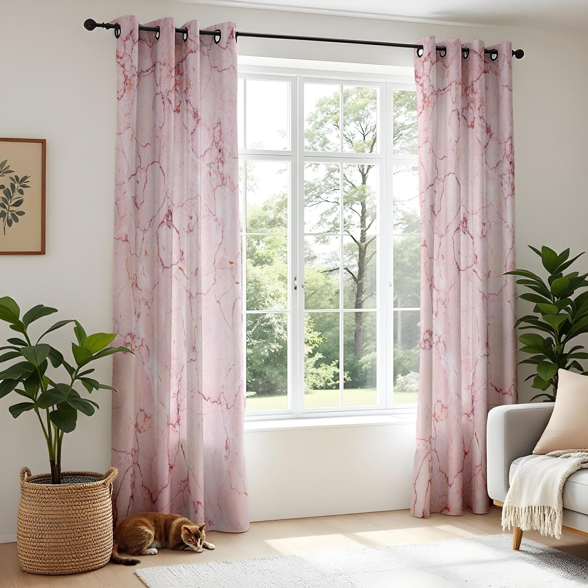 Onay Pink Marble Living Room Curtains, Elegant Soft Stone Texture Drapes