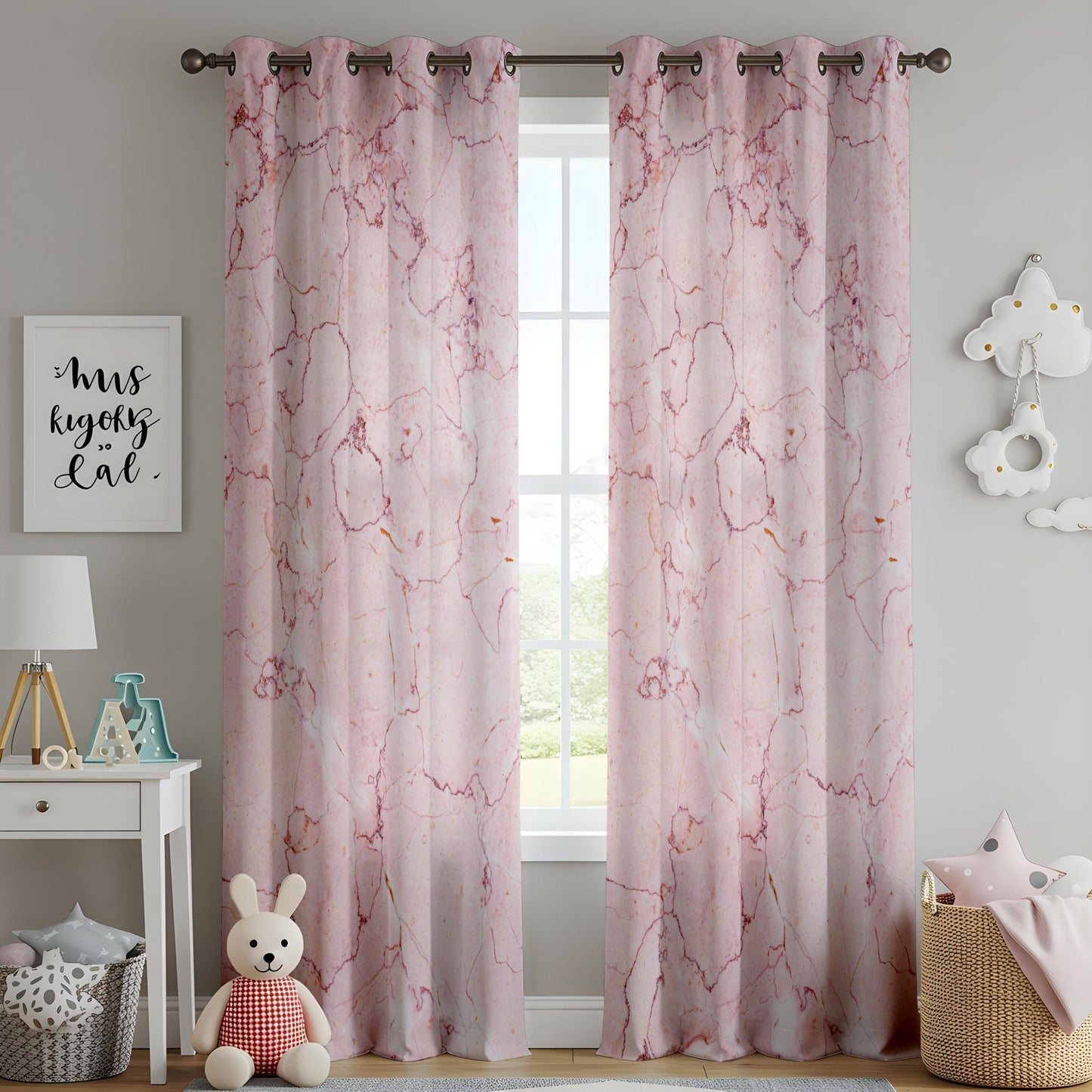 Onay Pink Marble Living Room Curtains, Elegant Soft Stone Texture Drapes