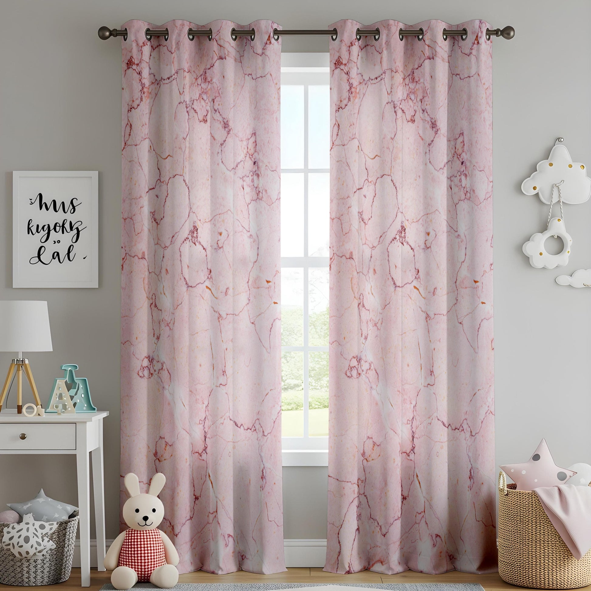 Onay Pink Marble Living Room Curtains, Elegant Soft Stone Texture Drapes