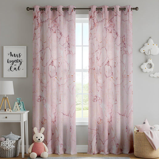 Onay Pink Marble Living Room Curtains, Elegant Soft Stone Texture Drapes