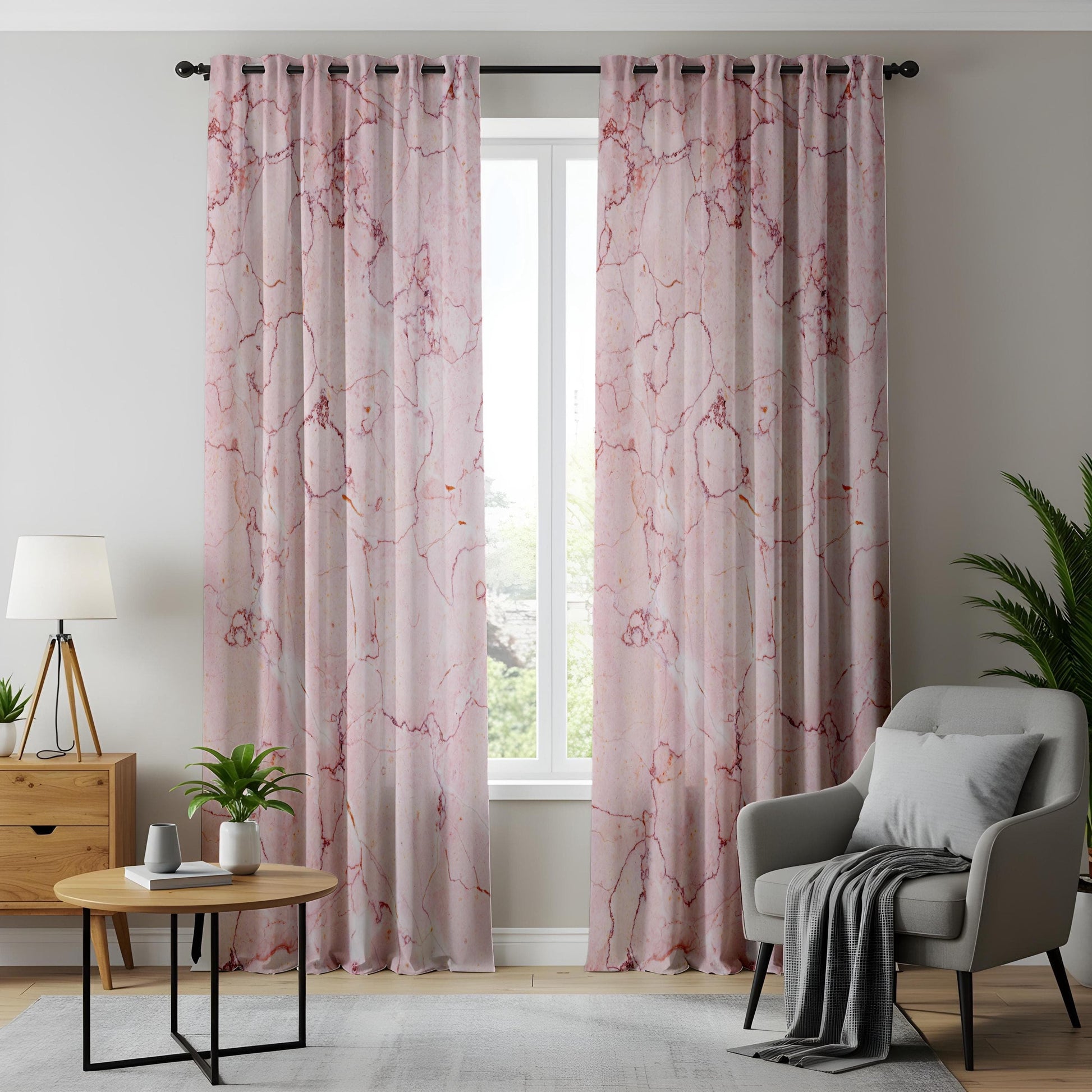 Onay Pink Marble Living Room Curtains, Elegant Soft Stone Texture Drapes