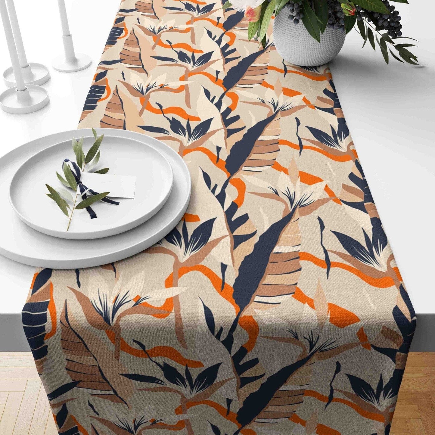 Onay Home Textile table runner 3 / 12 x 46 inch (30 x 120 cm) Pink & Orange Leaves Table Runner Tropical Tree Leave Runner