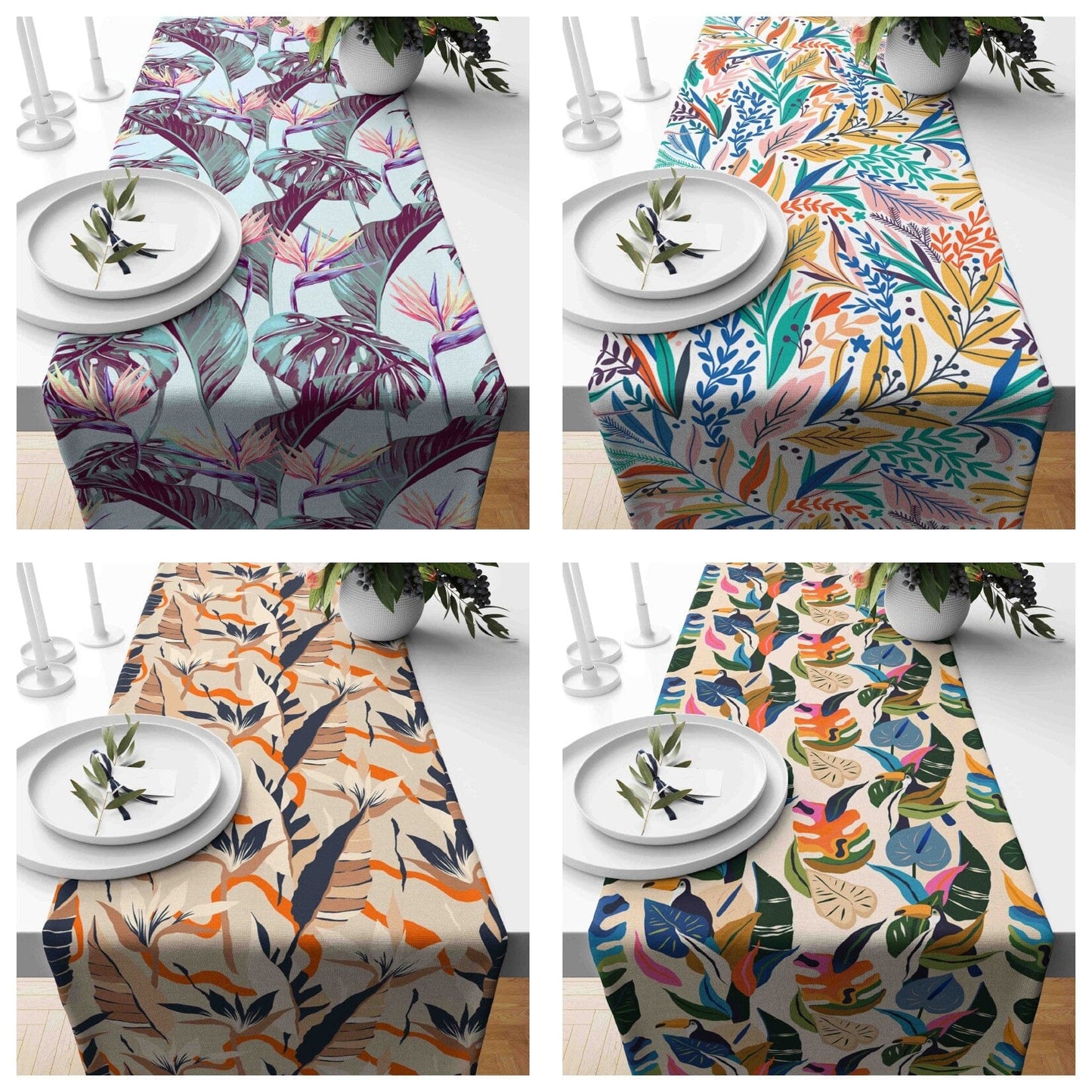 Onay Home Textile table runner Pink & Orange Leaves Table Runner Tropical Tree Leave Runner