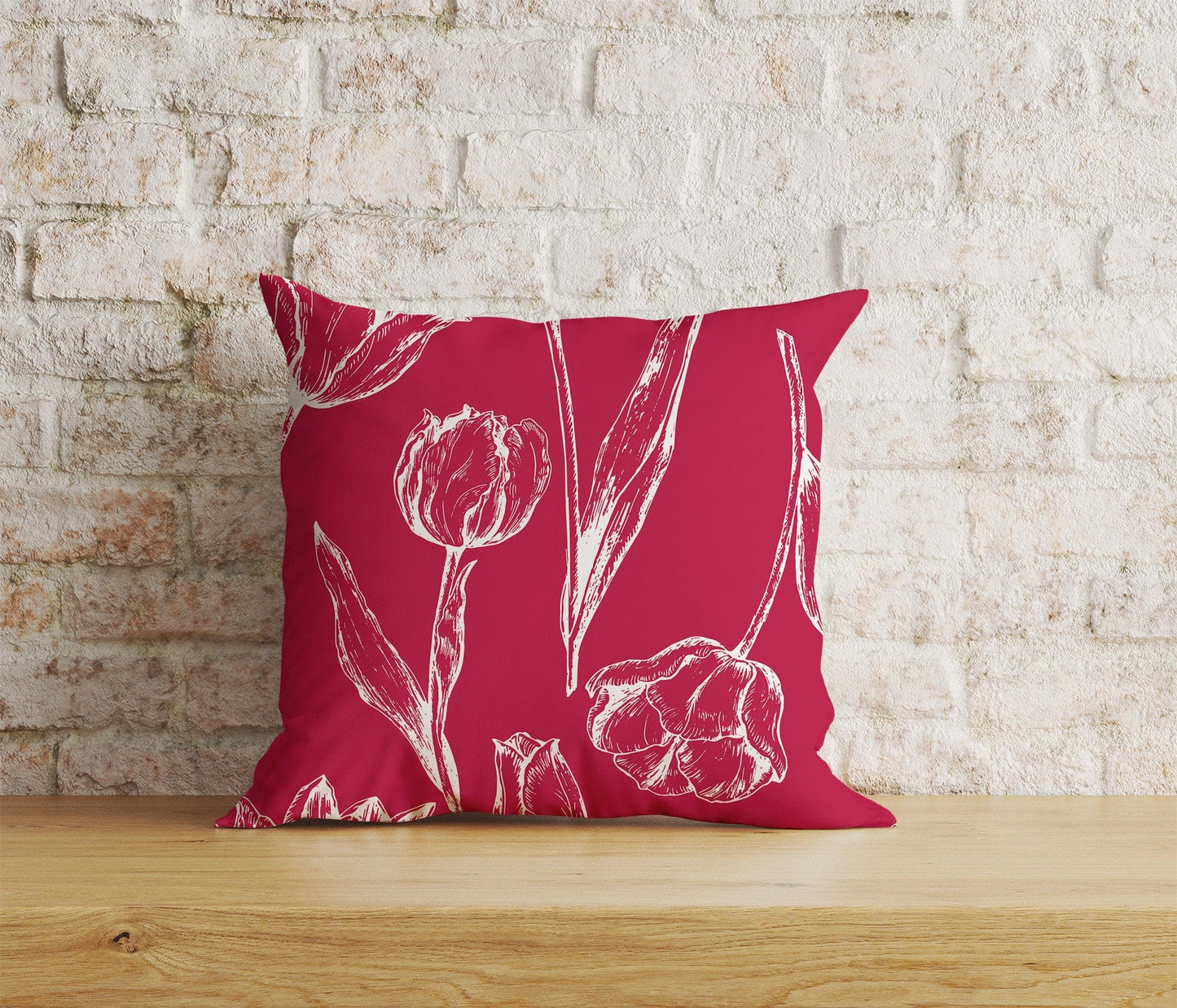 Onay Home Textile Cushion Covers 4 / 12 x 12 inch (30 x 30 cm) Double Side Pink Tulip Cushion Covers Decorative Floral Cushion Case