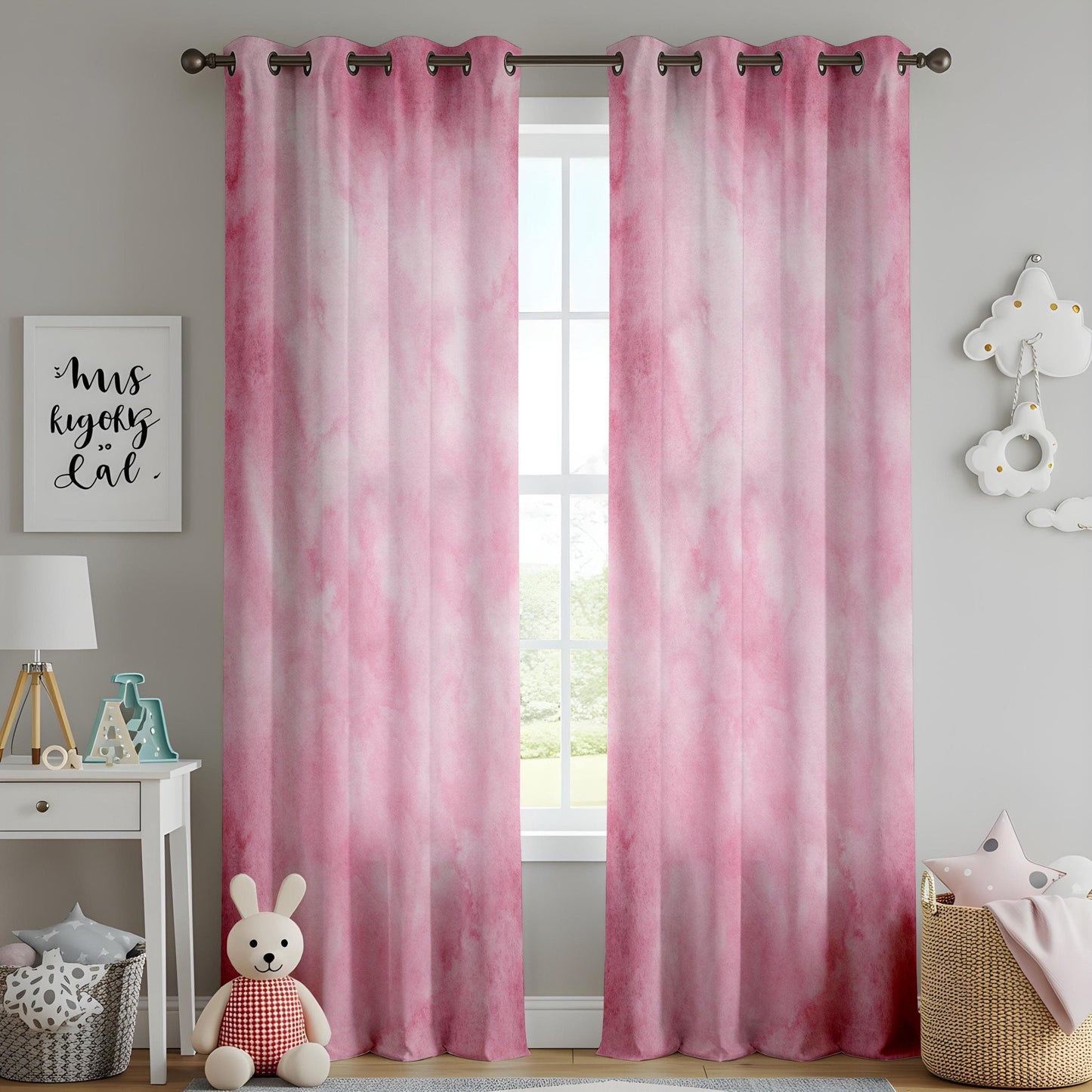 Onay Pink Watercolor Curtains, Soft Blush Artistic Window Drapes