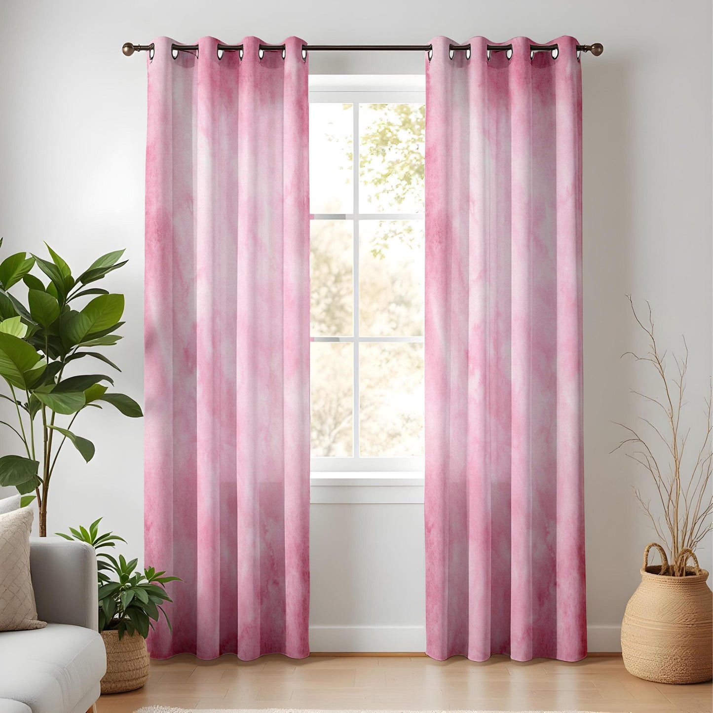 Onay Pink Watercolor Curtains, Soft Blush Artistic Window Drapes