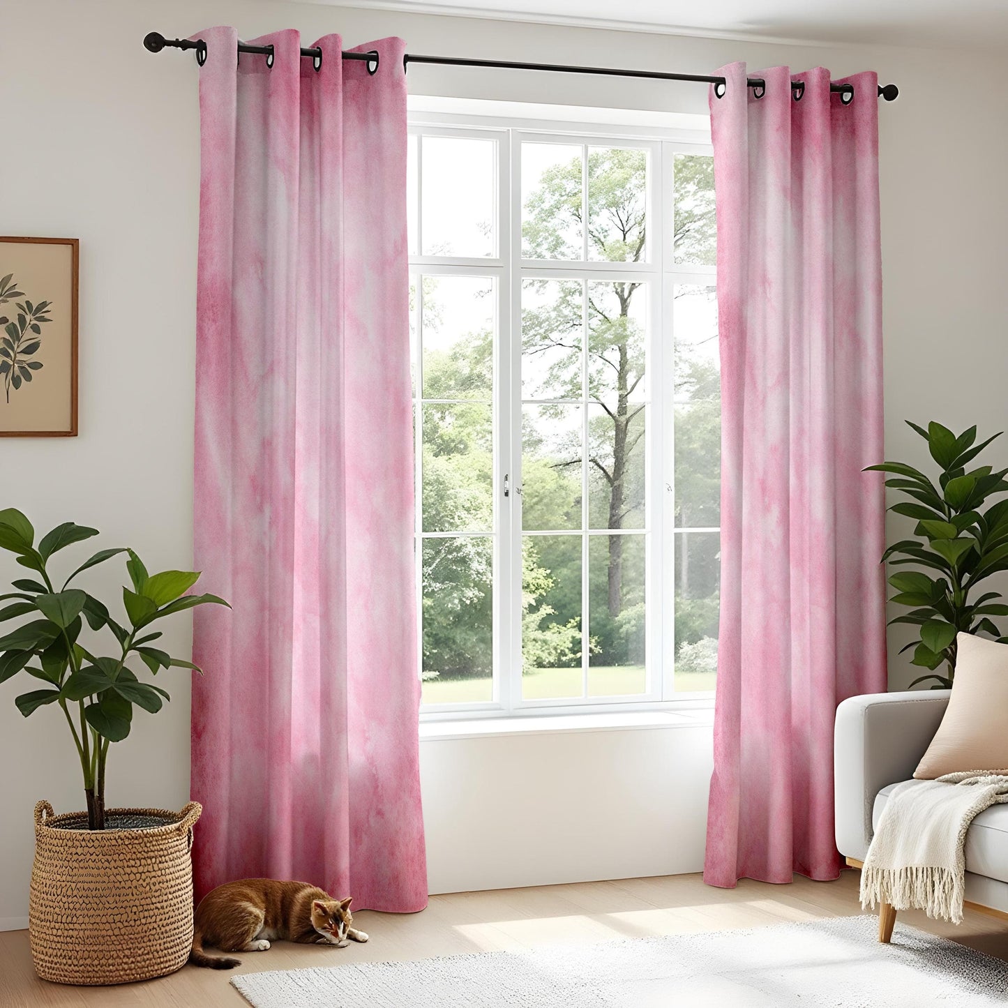 Onay Pink Watercolor Curtains, Soft Blush Artistic Window Drapes