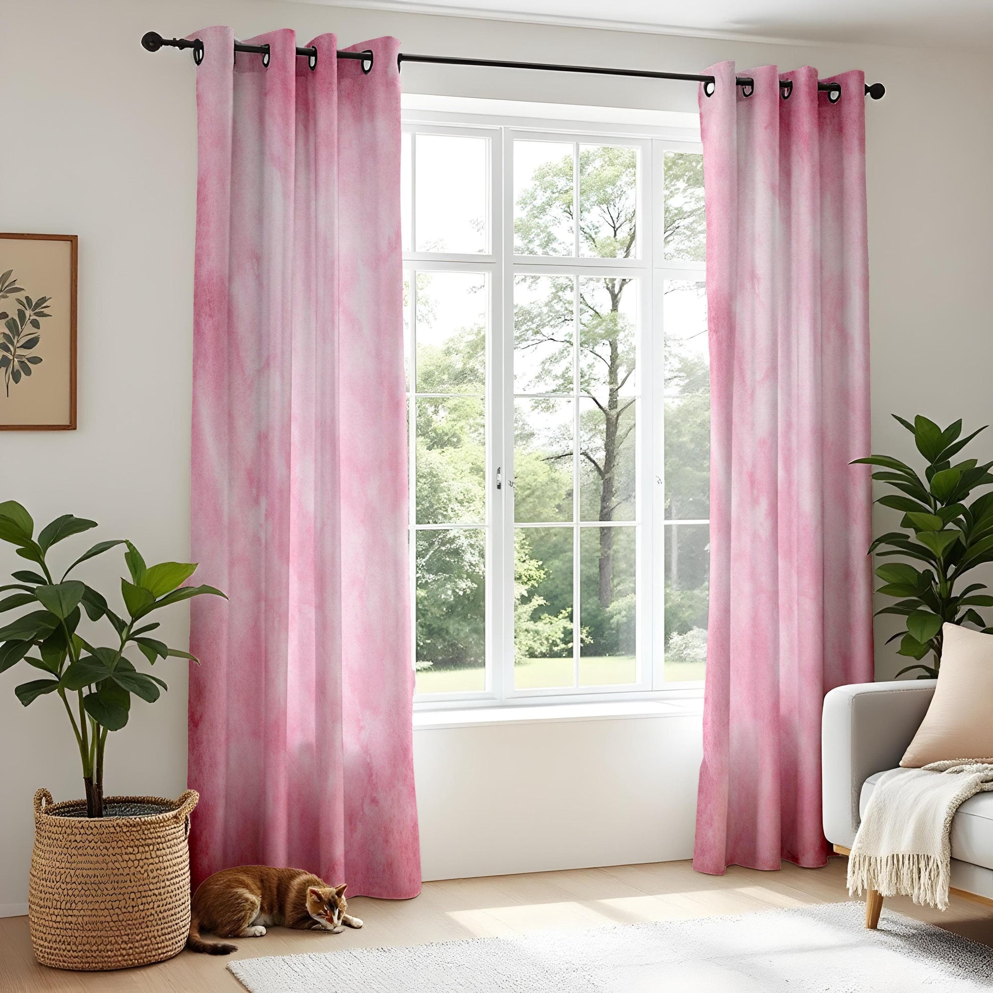 Onay Pink Watercolor Curtains, Soft Blush Artistic Window Drapes