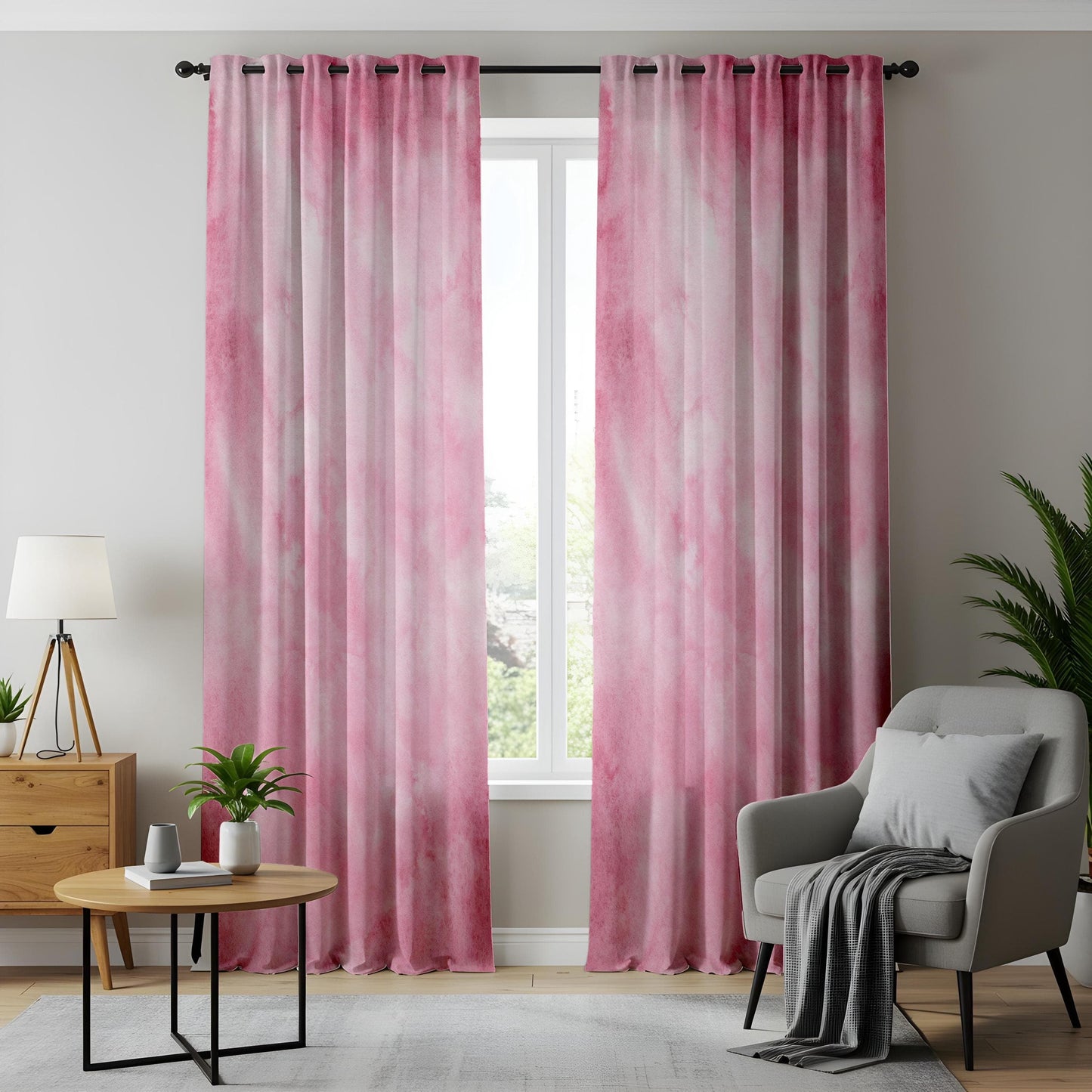 Onay Pink Watercolor Curtains, Soft Blush Artistic Window Drapes