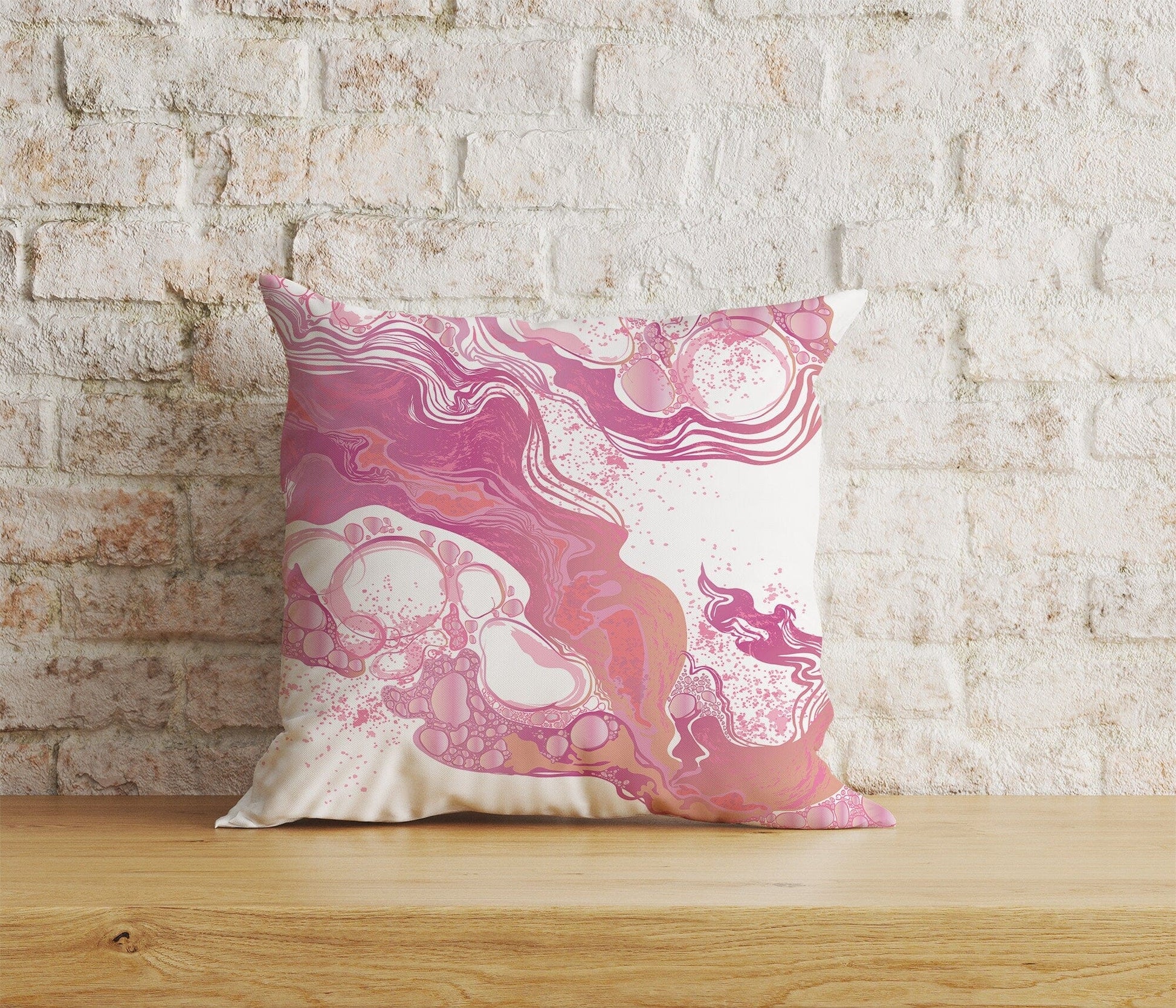 Onay Home Textile 6 / 12 x 12 inch (30 x 30 cm) Double Side Pink Watercolor Pattern Cushion Cover Pink Ebru Pillowcase