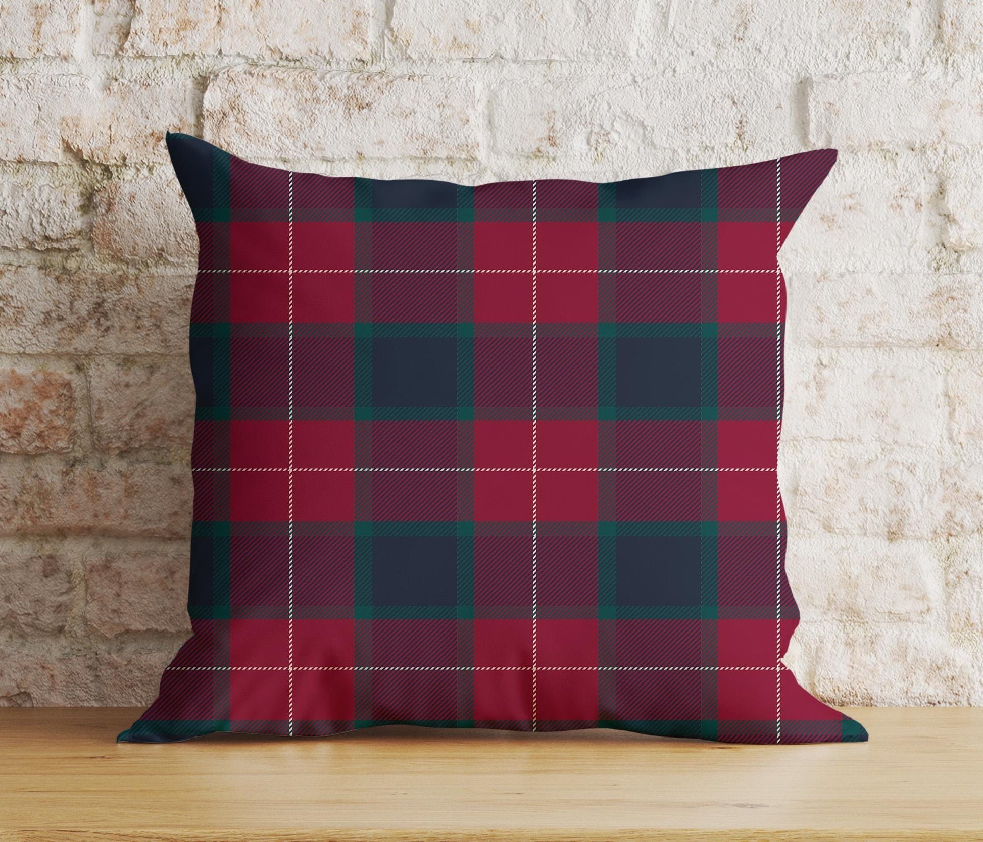 Onay 1 / 12 x 12 inch (30 x 30 cm) Double Side Plaid Pattern Christmas Green & Red Cushion Covers
