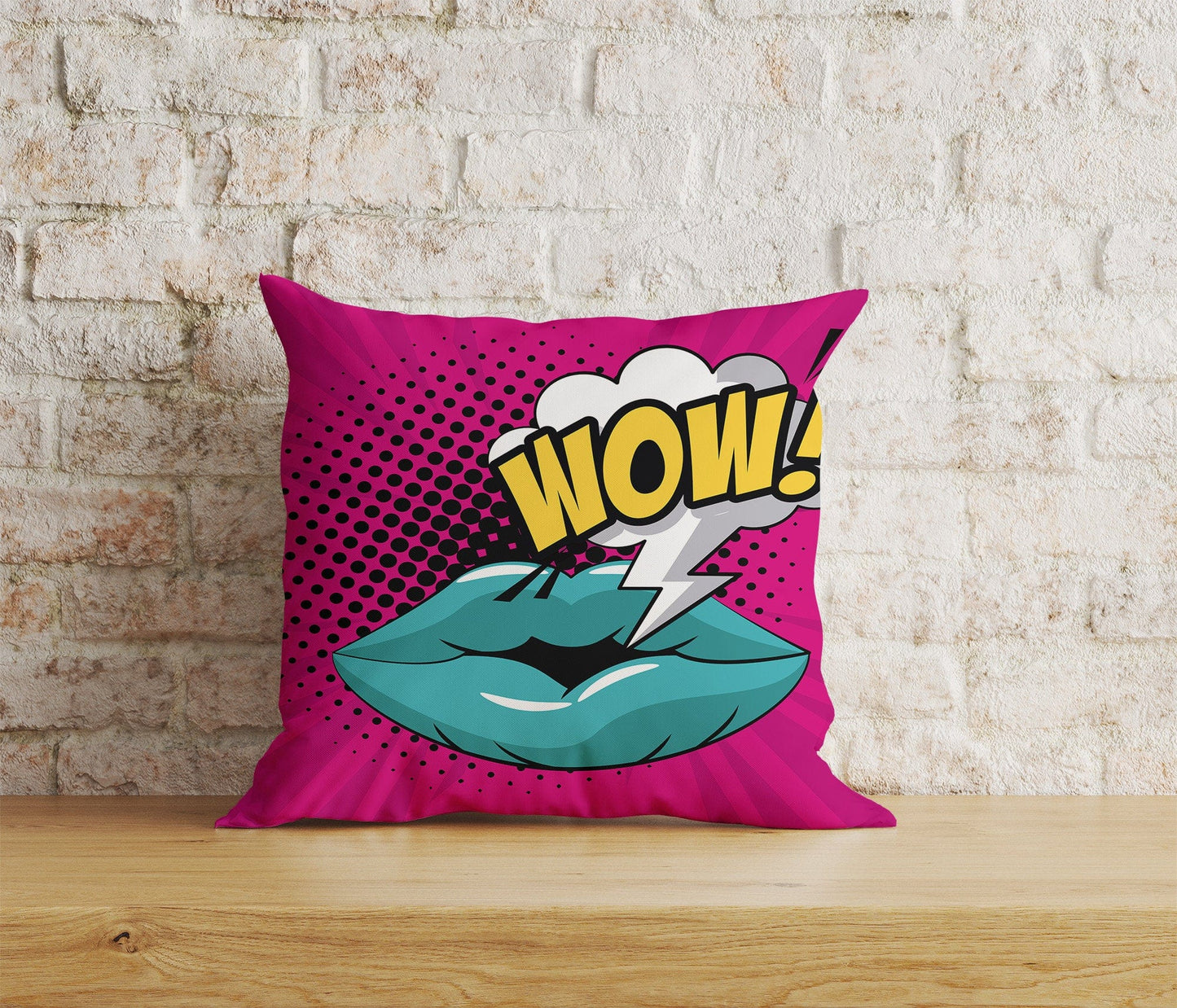 Onay Home Textile Cushion Covers 2 / 12 x 12 inch (30 x 30 cm) Double Side Pop Art Cushion Cover Lips Wow Pop Art Woman Pillow Covers