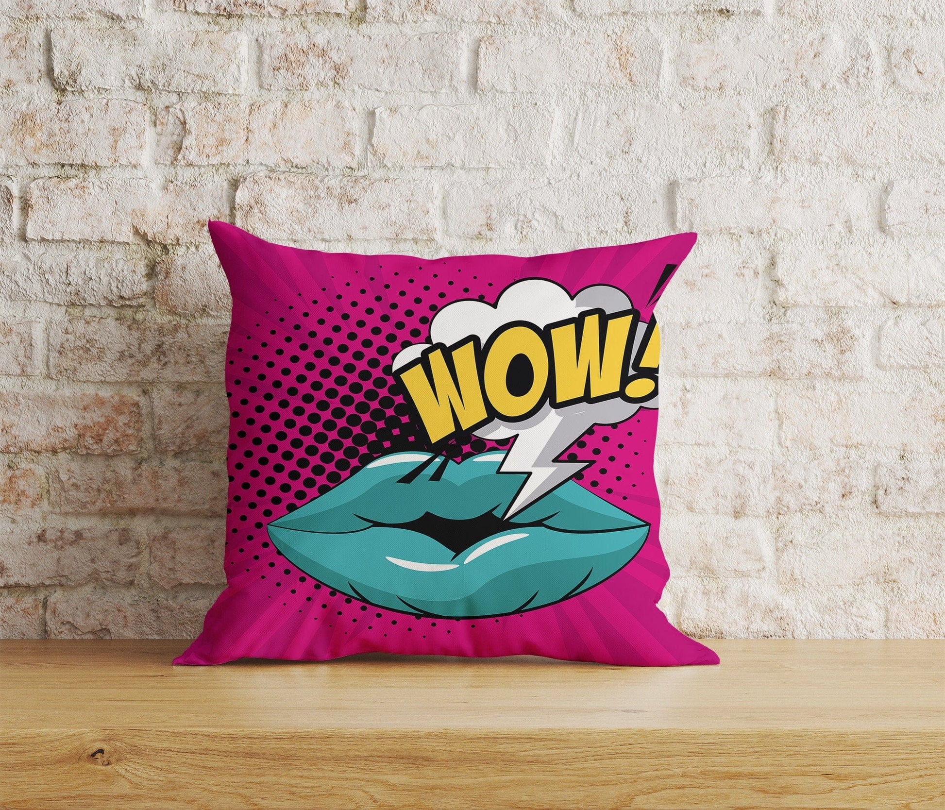 Onay Home Textile Cushion Covers 2 / 12 x 12 inch (30 x 30 cm) Double Side Pop Art Cushion Cover Lips Wow Pop Art Woman Pillow Covers