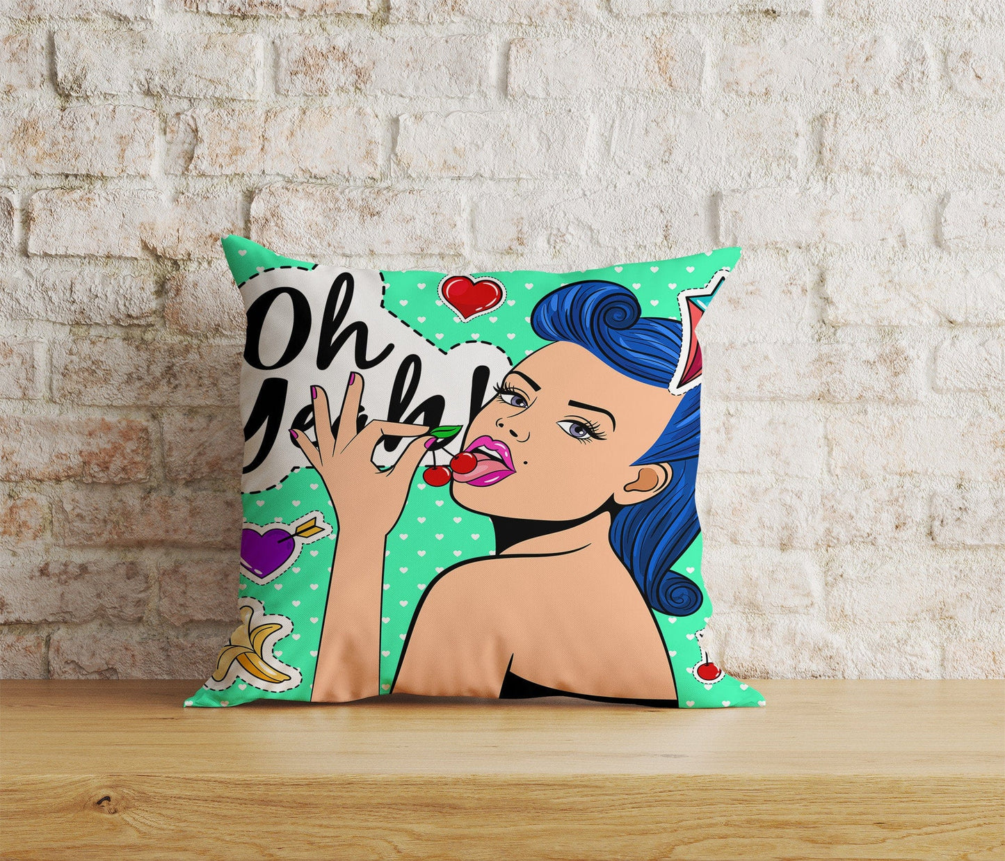 Onay Home Textile Cushion Covers 4 / 12 x 12 inch (30 x 30 cm) Double Side Pop Art Pillow Case OMG-OH Yeah Lips Pop Art Cushion Cover