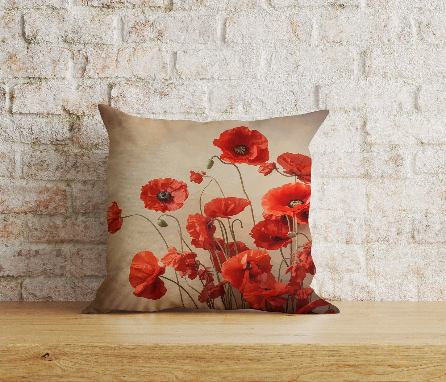 Onay Home Textile Cushion Covers 3 / 12 x 12 inch (30 x 30 cm) Double Side Poppy Poppies Remembrance Day Red Floral Cushion Covers