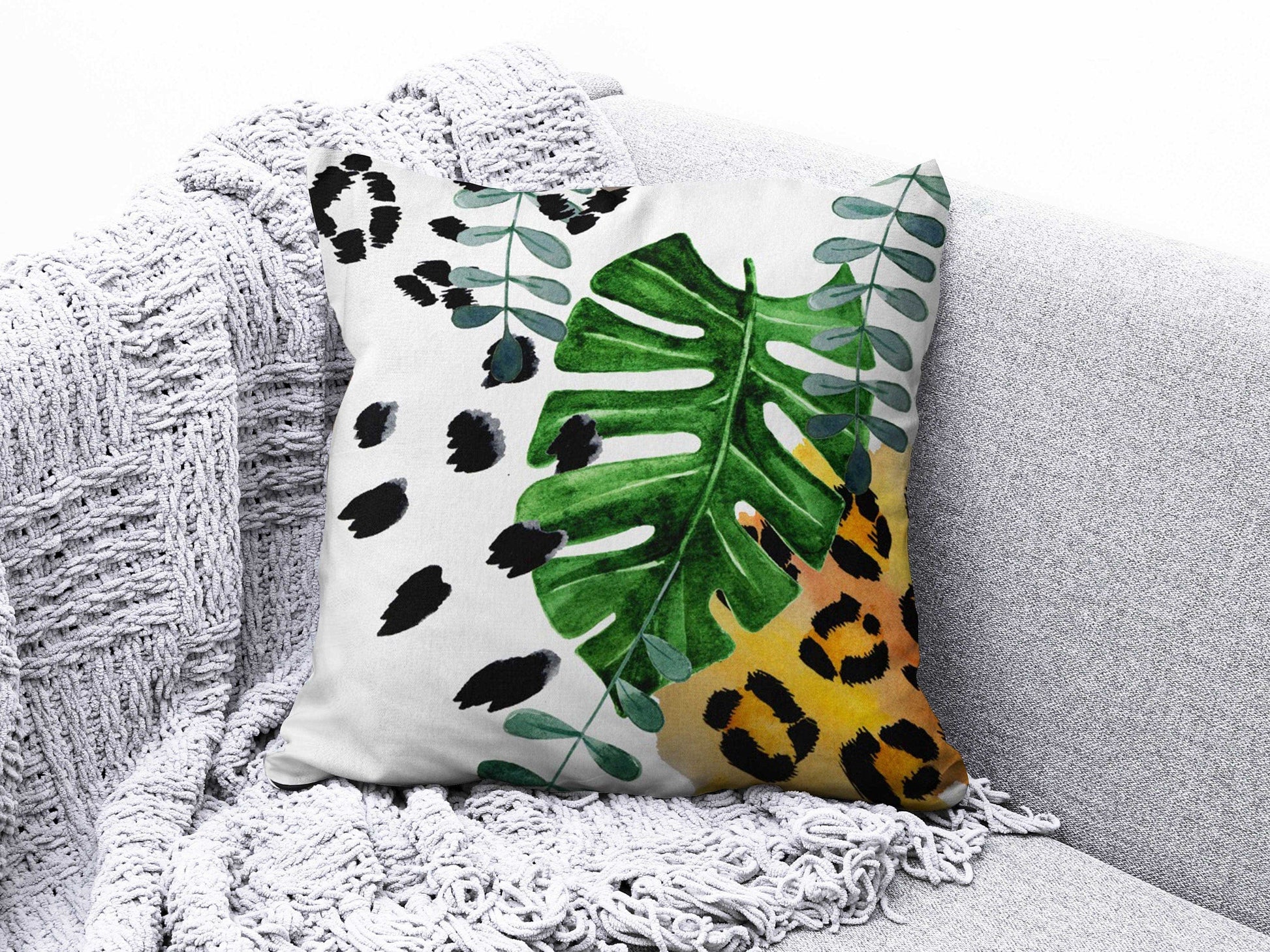 Onay 4 / 12 x 12 inch (30 x 30 cm) Potherb Palm Leaves Print Spring Decoration Cushion Cover