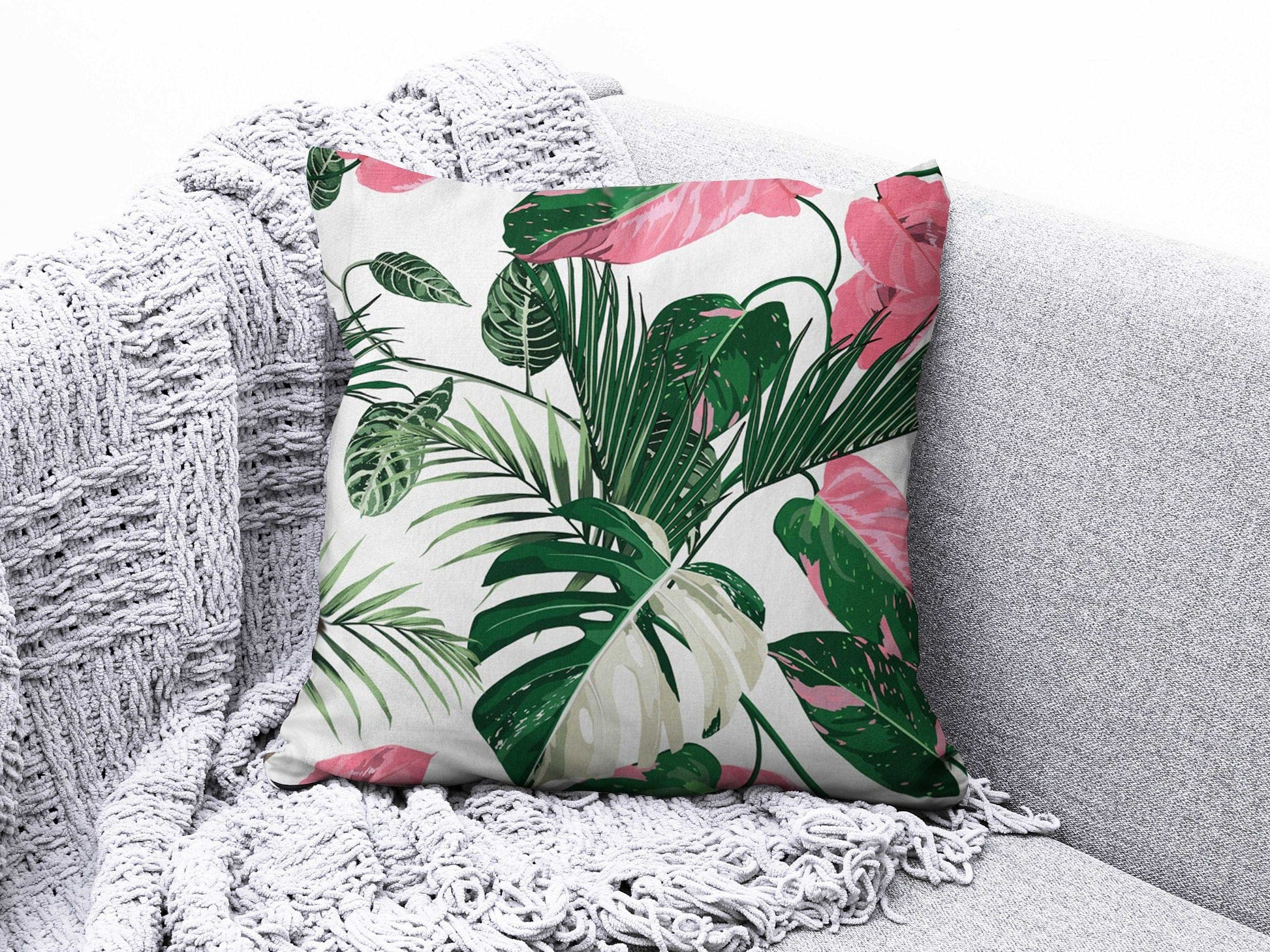 Onay 2 / 12 x 12 inch (30 x 30 cm) Potherb Palm Leaves Print Spring Decoration Cushion Cover
