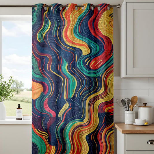 Onay Psychedelic Abstract Curtains, Vibrant Swirl Pattern Drapes, Colorful Modern Window Panel