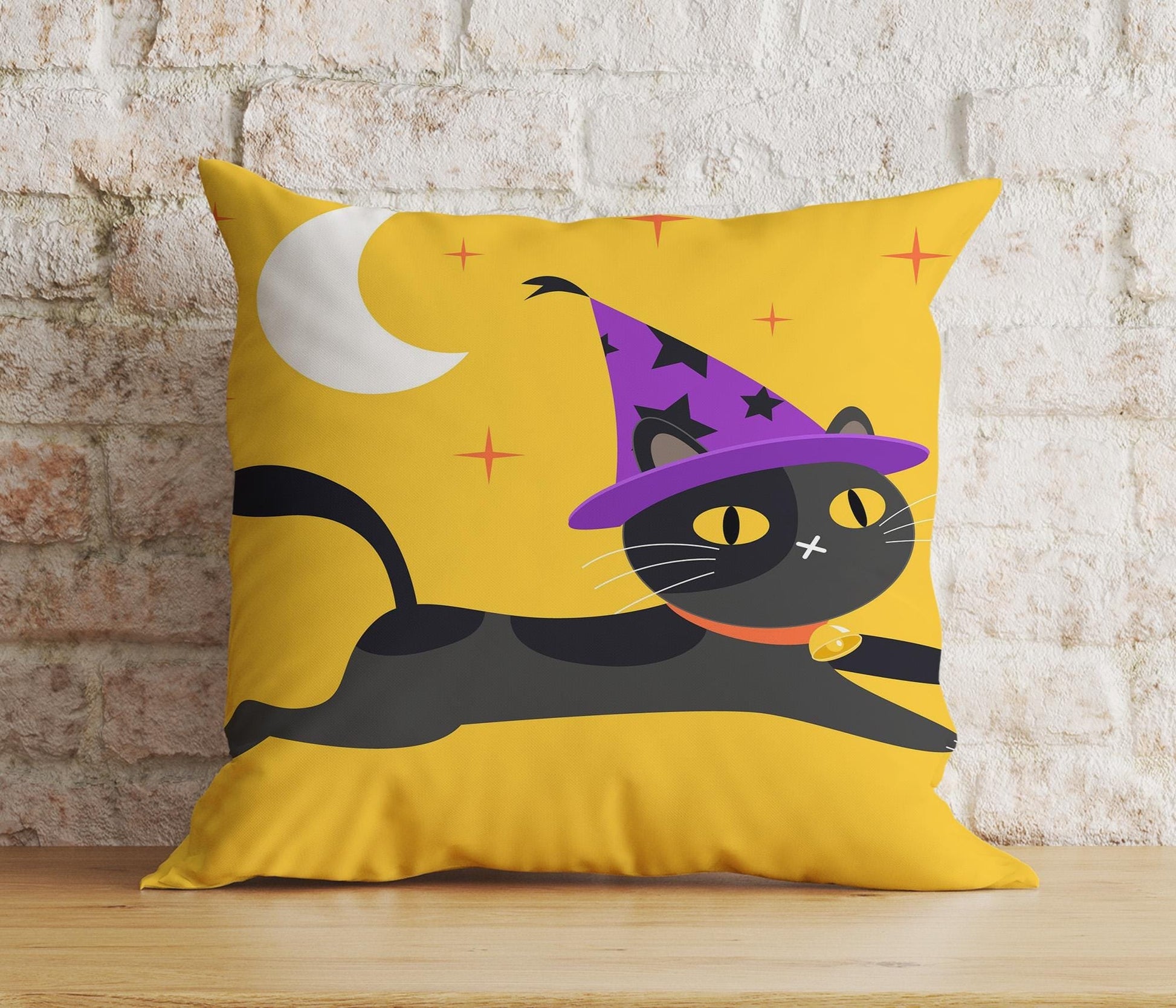 Onay 2 / 12 x 12 inch (30 x 30 cm) Double Side Pumpkin and Black Cat Wearing a Witch Hat Cushion Cover