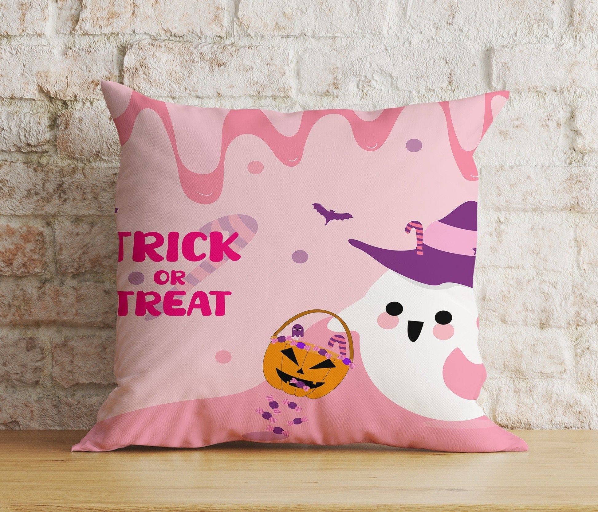Onay 9 / 12 x 12 inch (30 x 30 cm) Double Side Pumpkin Trick or Treat Pink Magic Happy Halloween Cushion Cover