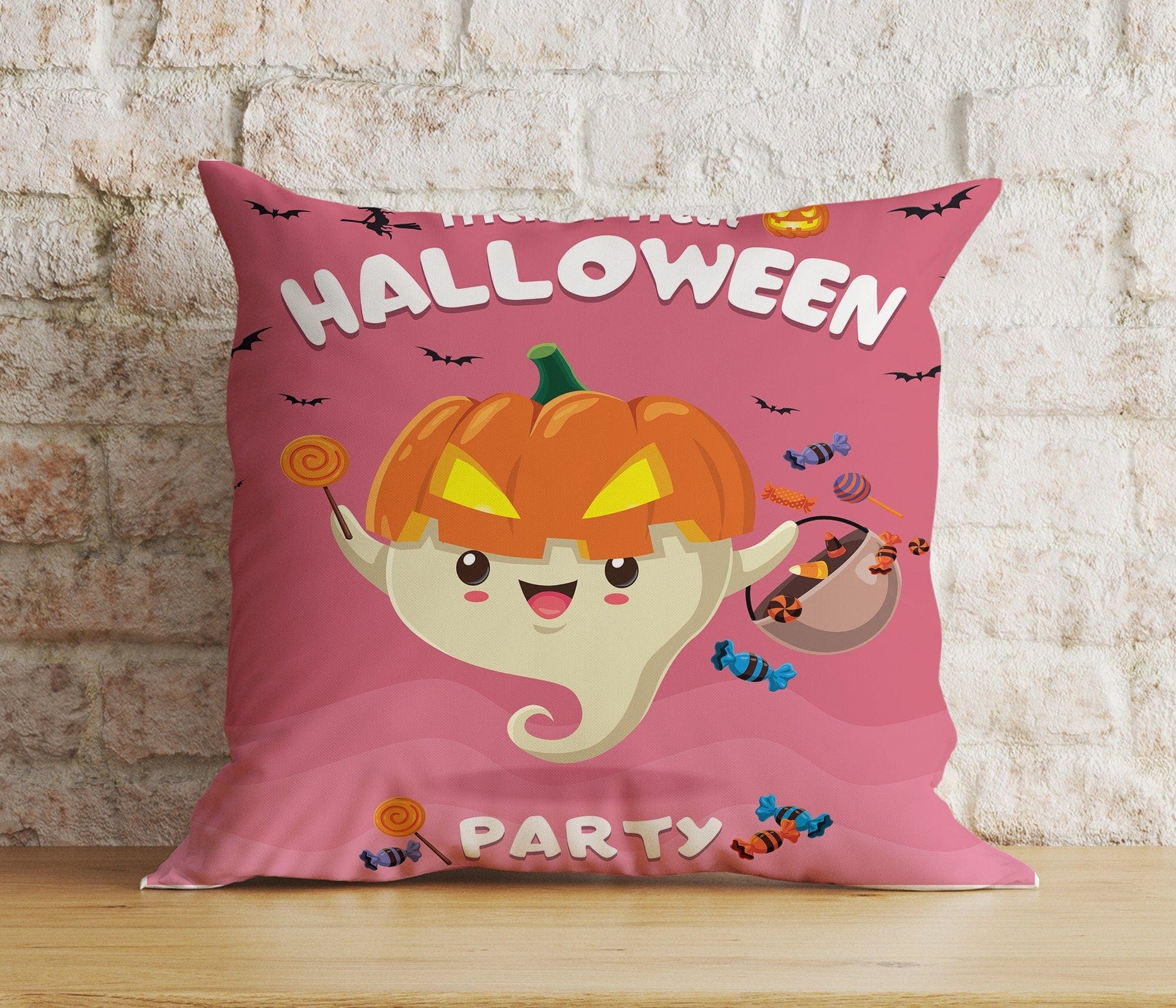 Onay 7 / 12 x 12 inch (30 x 30 cm) Double Side Pumpkin Trick or Treat Pink Magic Happy Halloween Cushion Cover